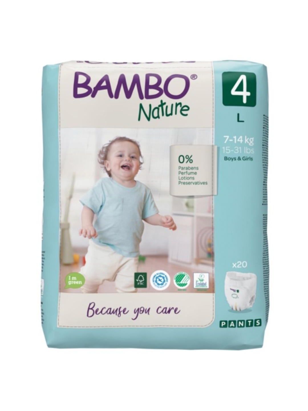 

Bambo Nature Eco-friendly Large Pant Diapers with Wetness Indicator 20 Pcs, White