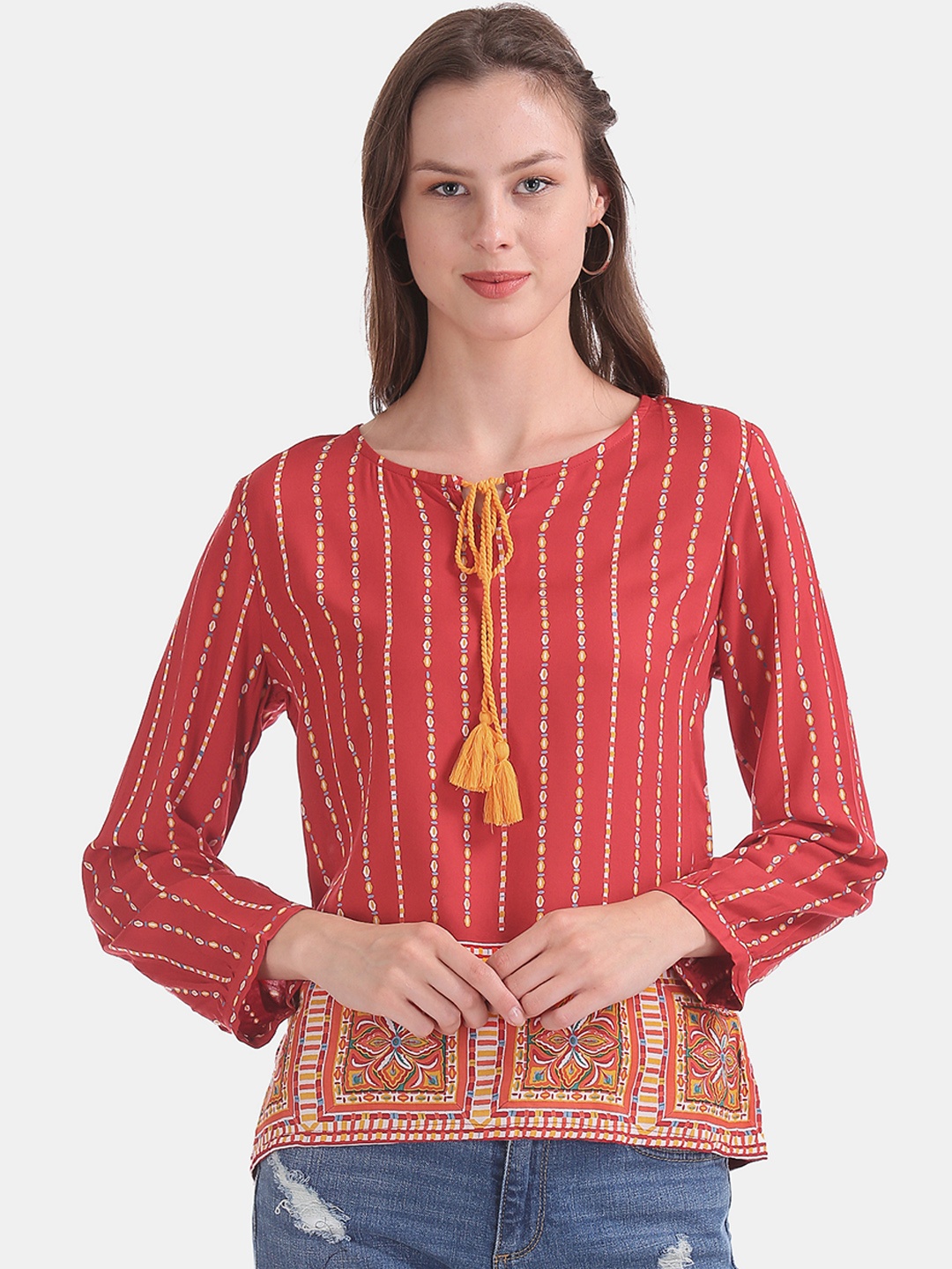 

Bronz Women Red Printed Top