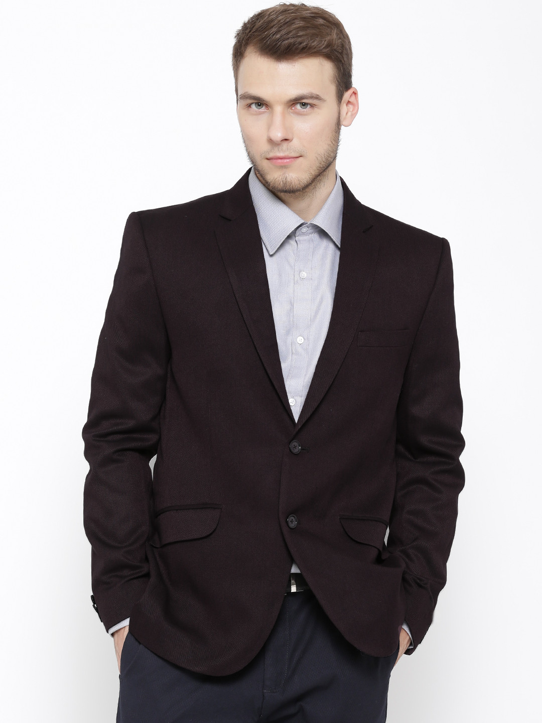 

Success Burgundy Single-Breasted Slim Smart Casual Blazer