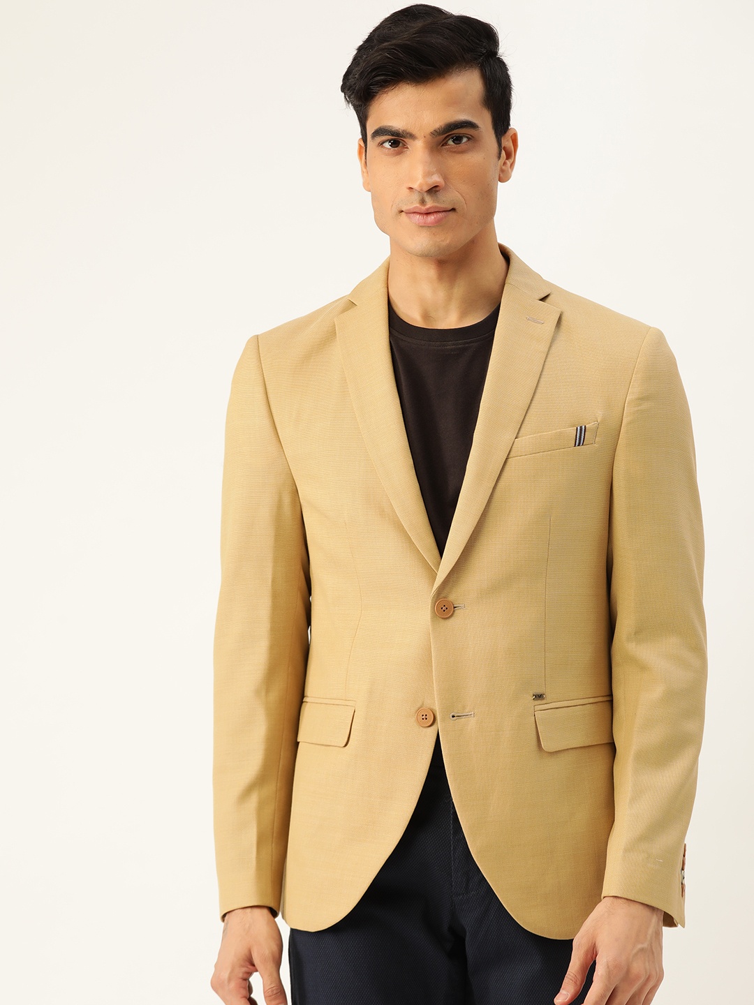 

Blackberrys Men Khaki Slim Fit Solid Single-Breasted Smart Casual Blazer