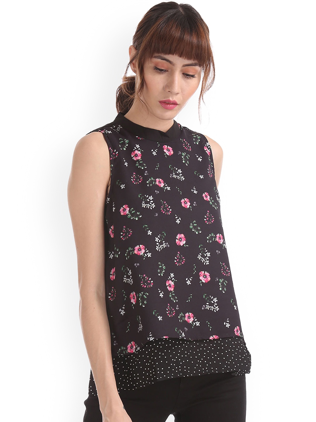 

Sugr Women Black Printed Layered A-Line Top