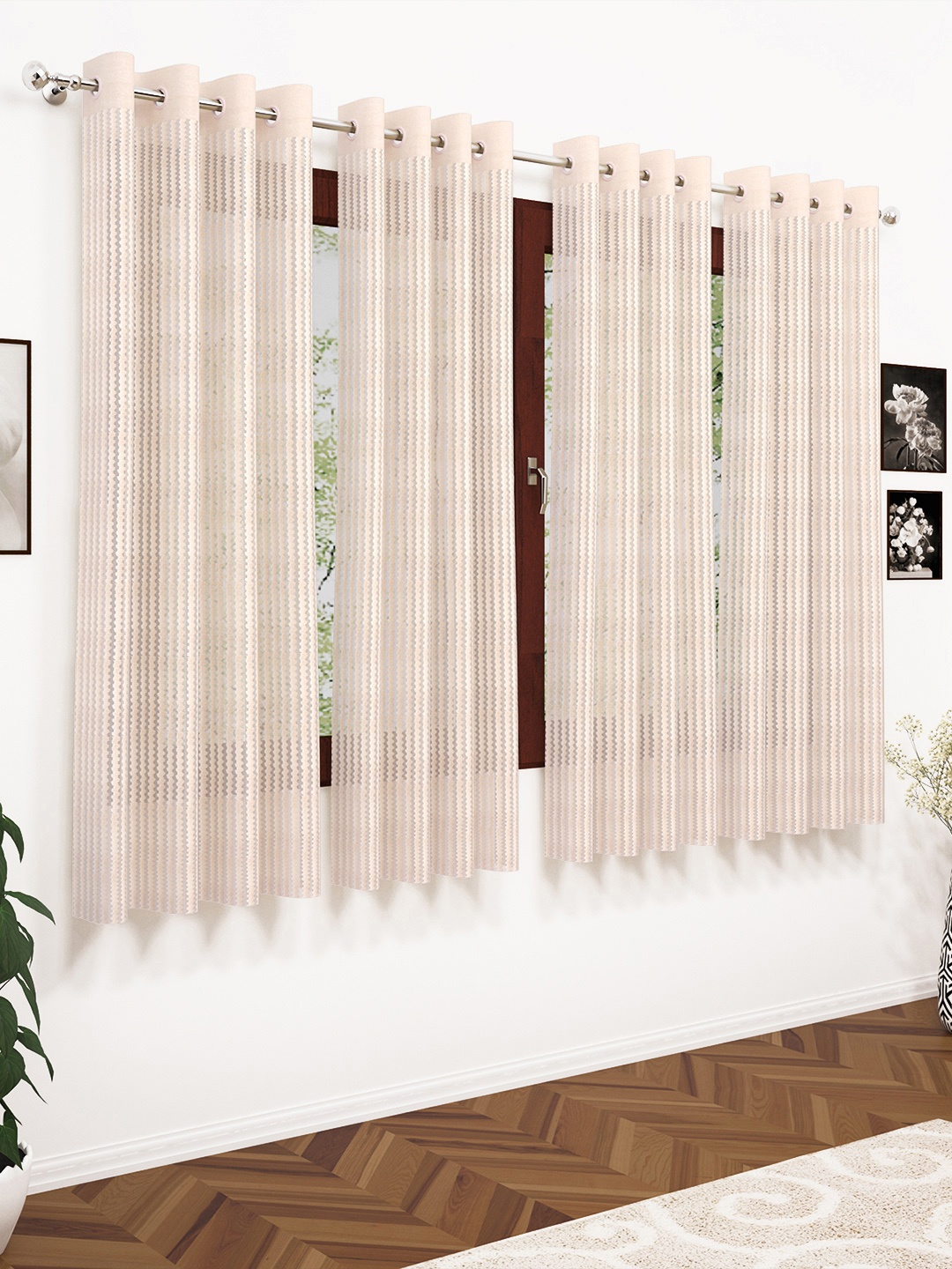 

Story@home Cream-Coloured Set of 4 Sheer Window Curtains