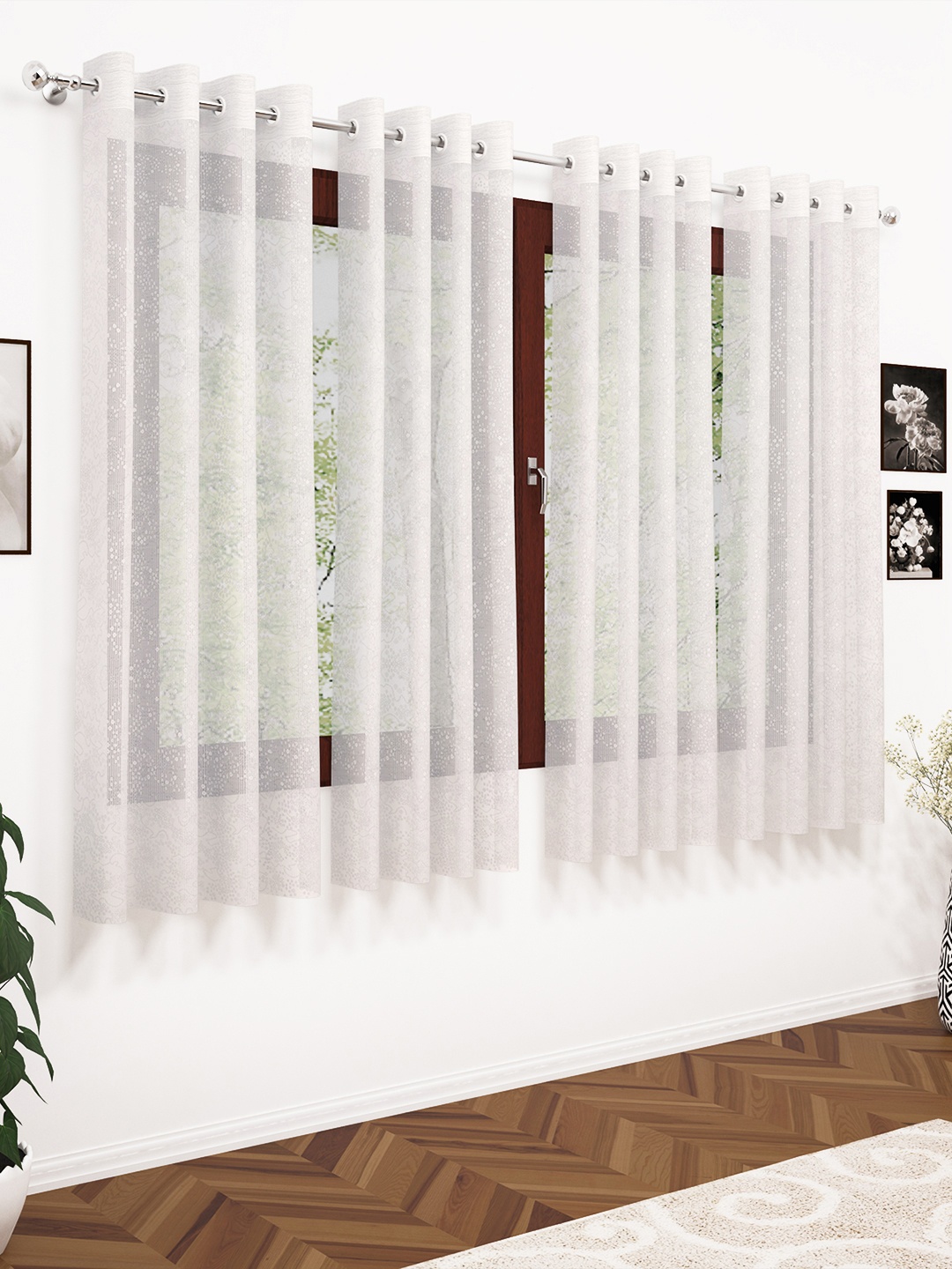 

Story@home White Set of 4 Sheer Window Curtains