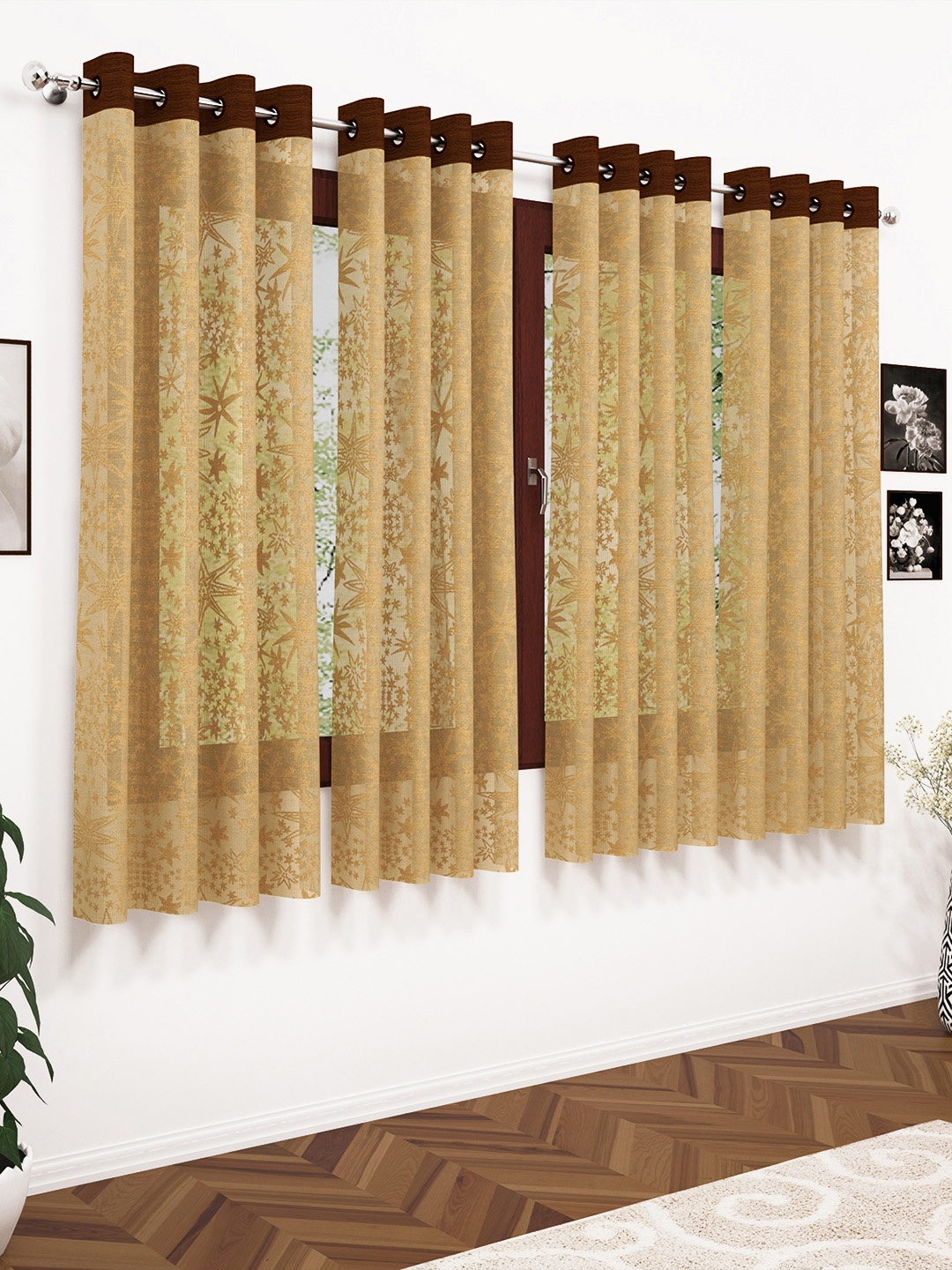 

Story@home Coffee Brown Set of 4 Sheer Window Curtains