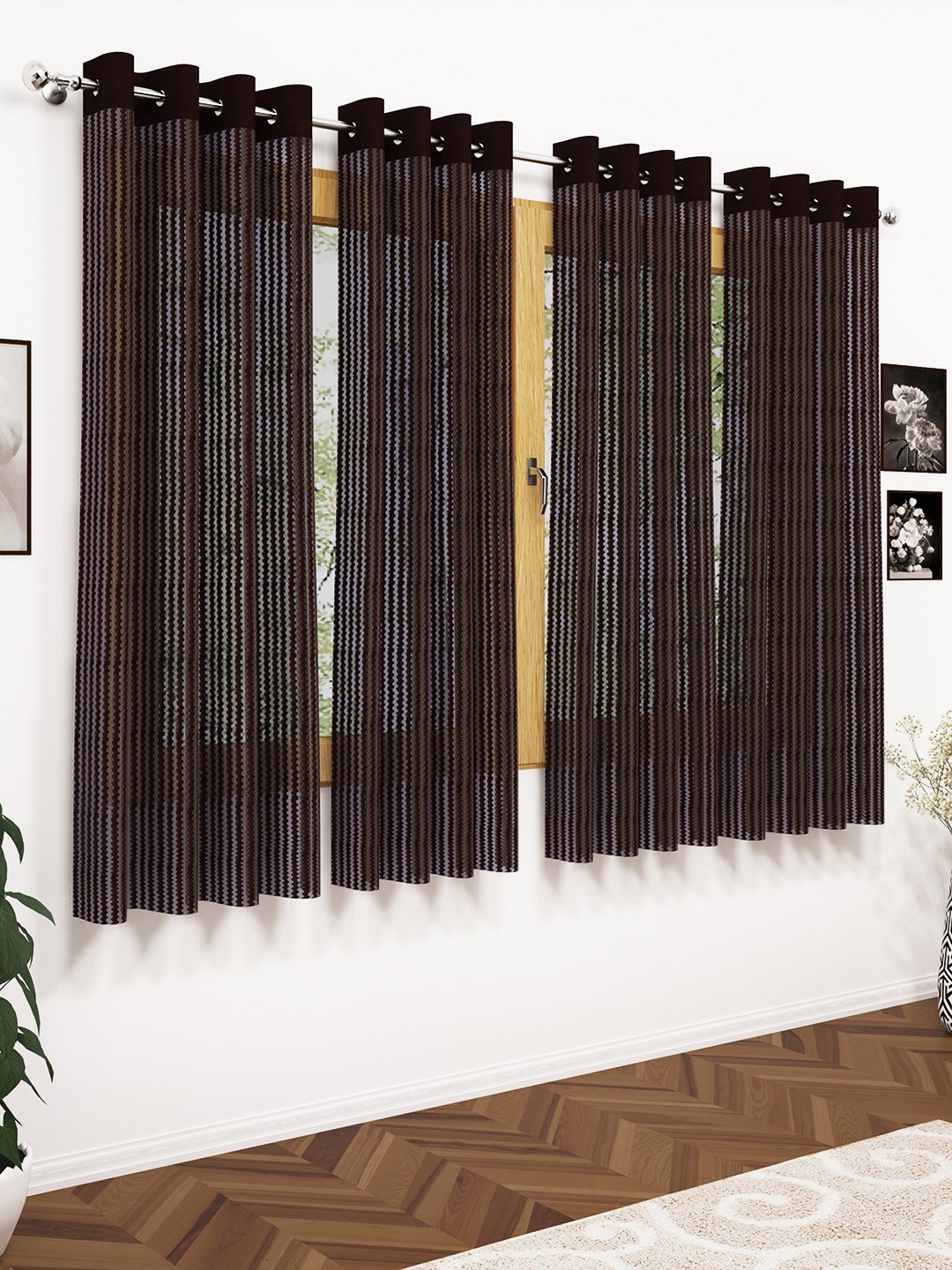 

Story@home Brown Set of 4 200GSM Sheer Window Curtains