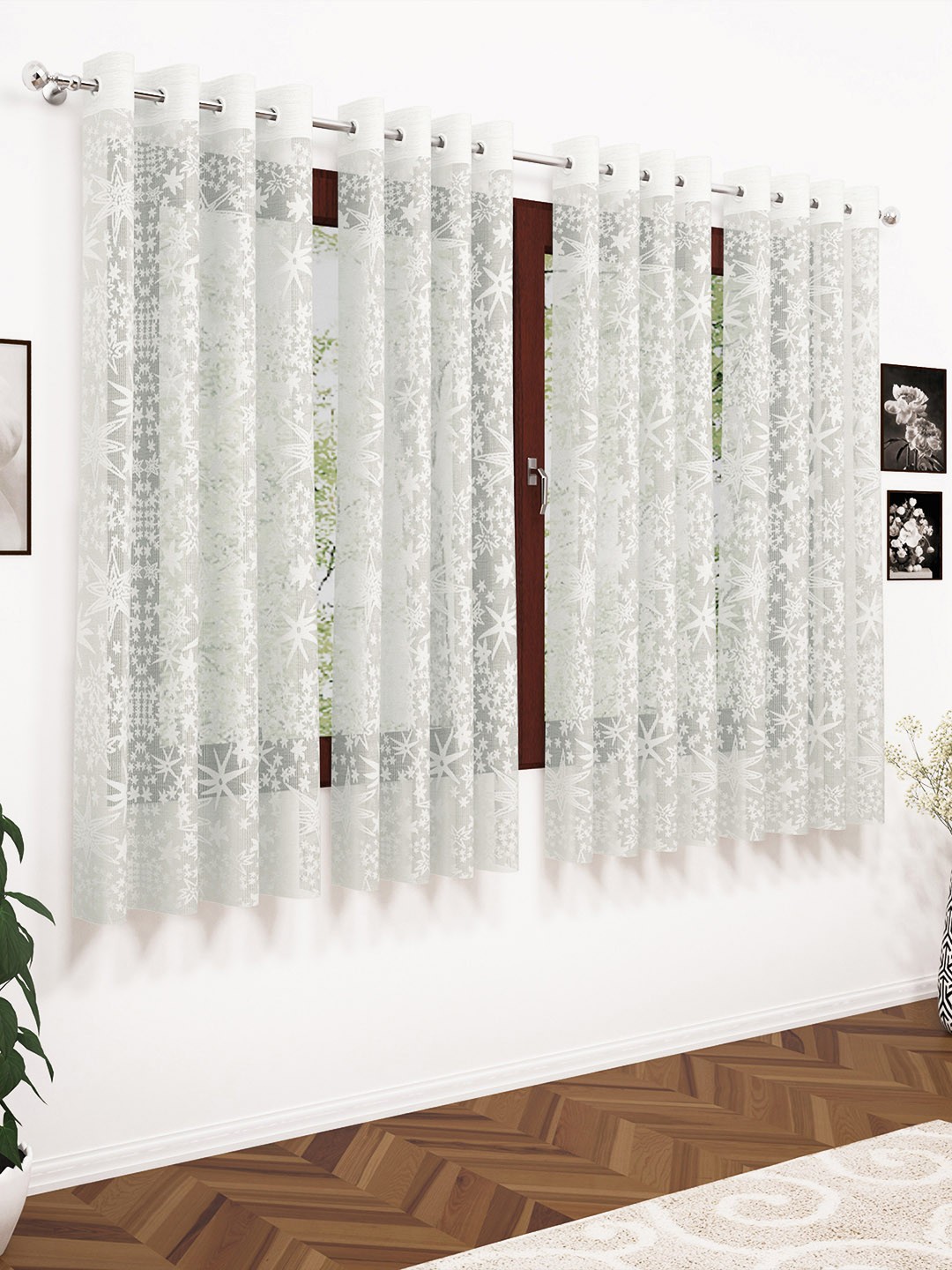 

Story@home White Set of 4 Sheer Window Curtains