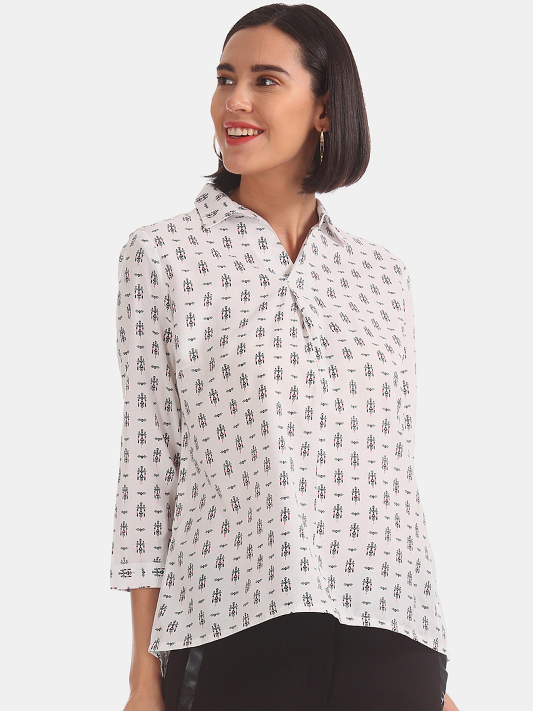

Cherokee Women White Printed Shirt Style Top