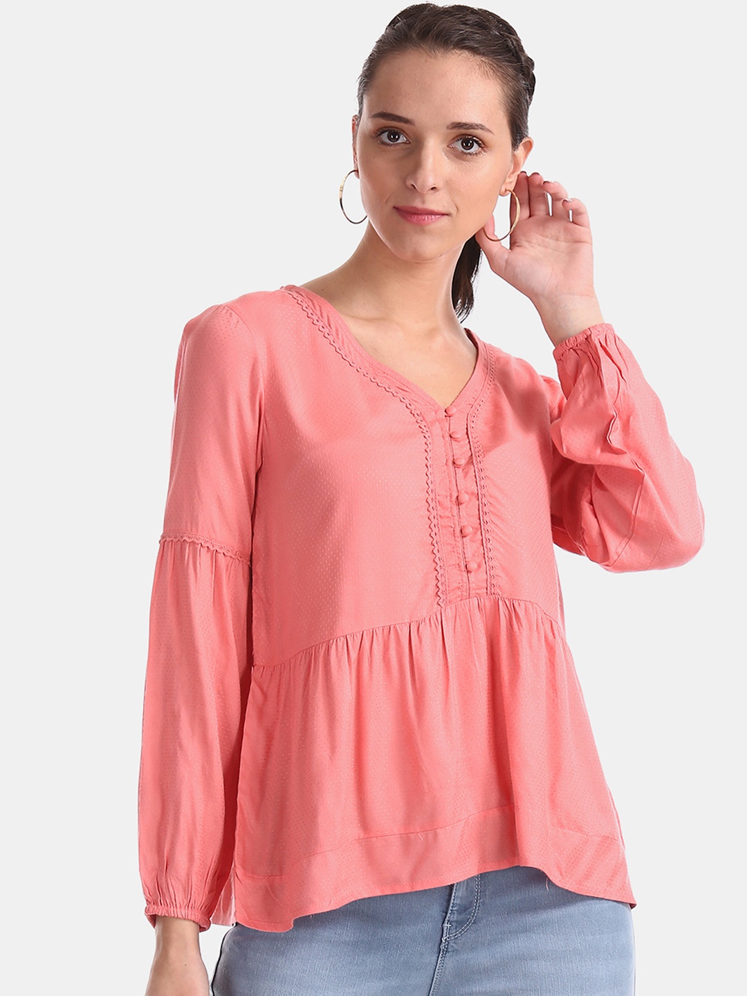 

Cherokee Women Pink Self Design Peplum Top