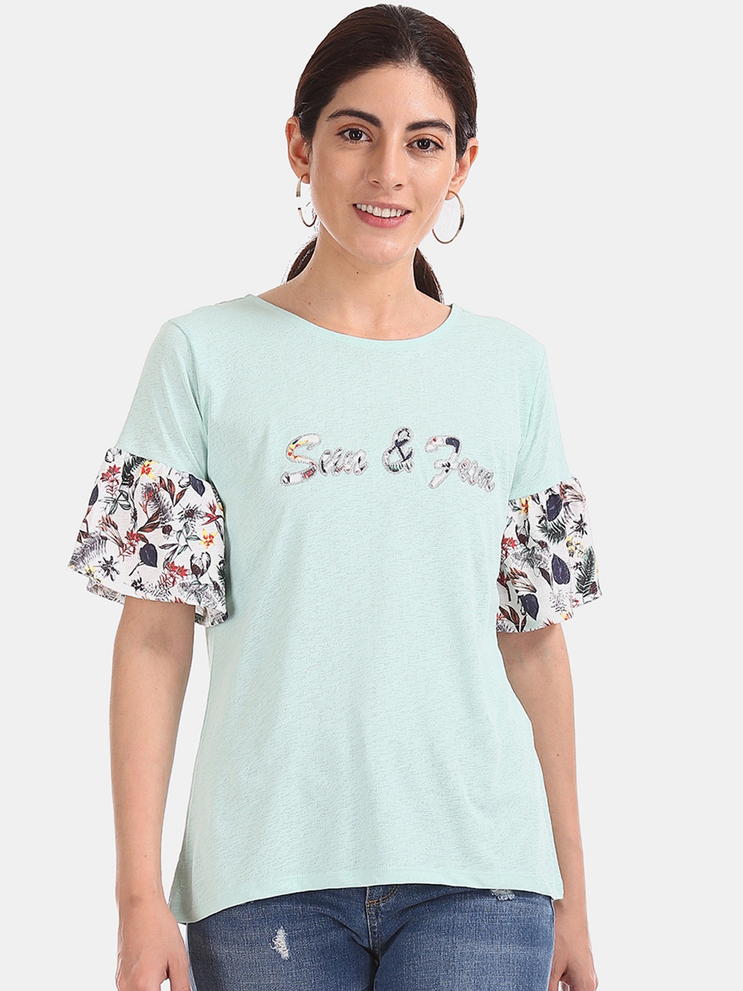 

Cherokee Women Sea Green Printed Top