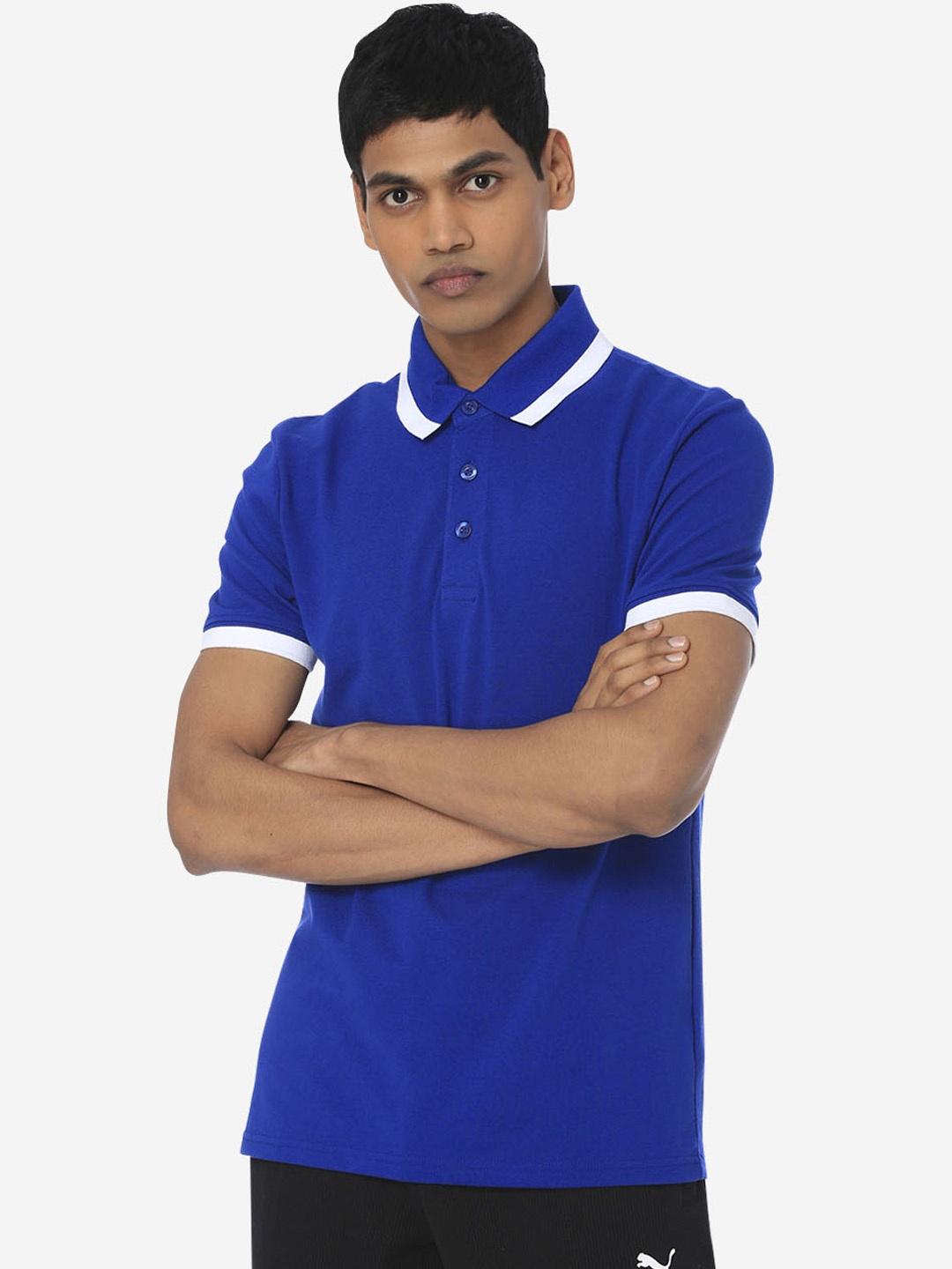 

Puma Men Blue Solid Polo Collar ESS Pique T-shirt