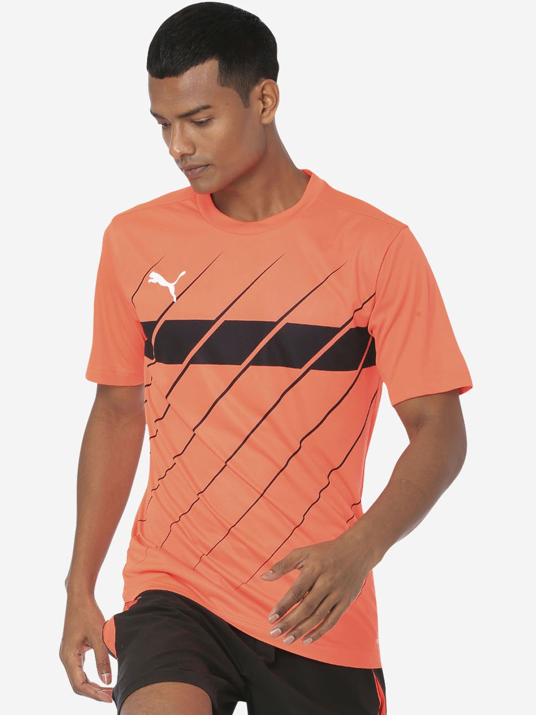 

Puma Men Red Striped Round Neck T-shirt, Orange