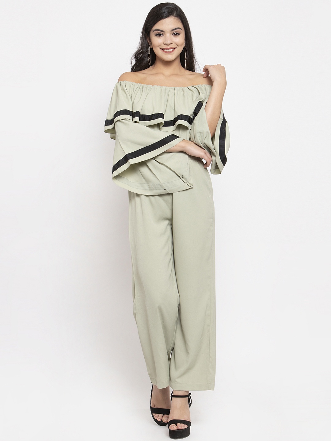 

KASSUALLY Women Green Solid Layered Basic Jumpsuit