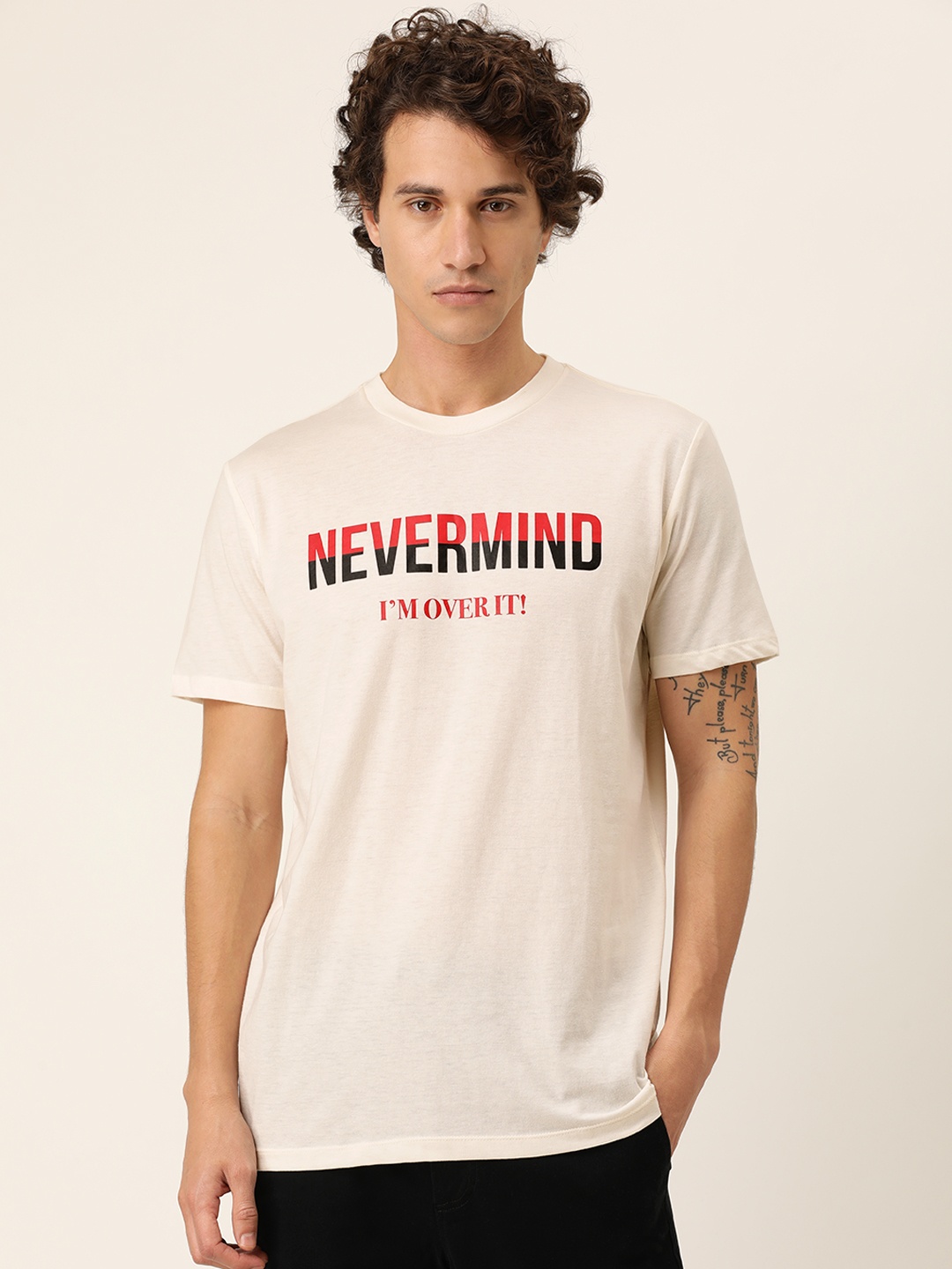 

FOREVER 21 Men Off-White Printed Round Neck T-shirt