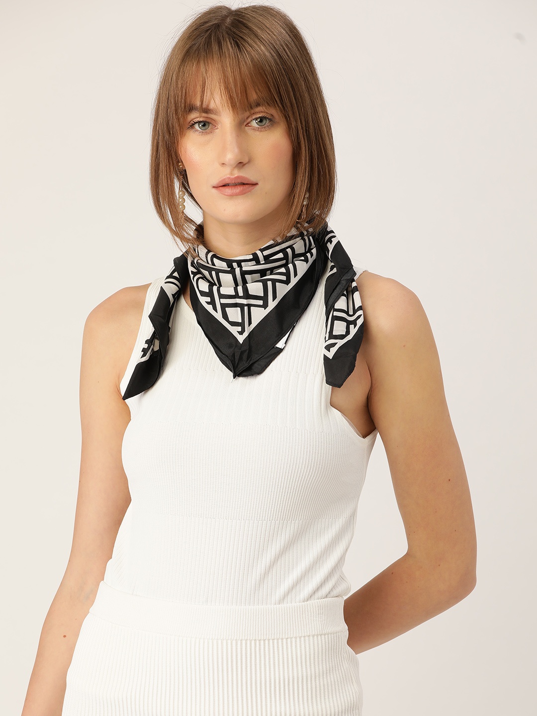 

MANGO Women Black & White Printed Scarve