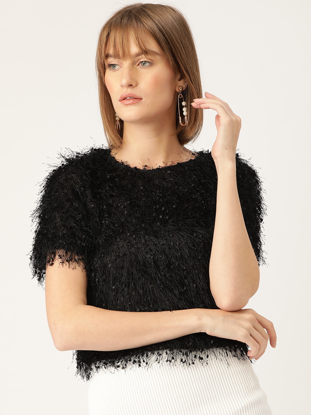 

MANGO Women Black Fuzzy Top