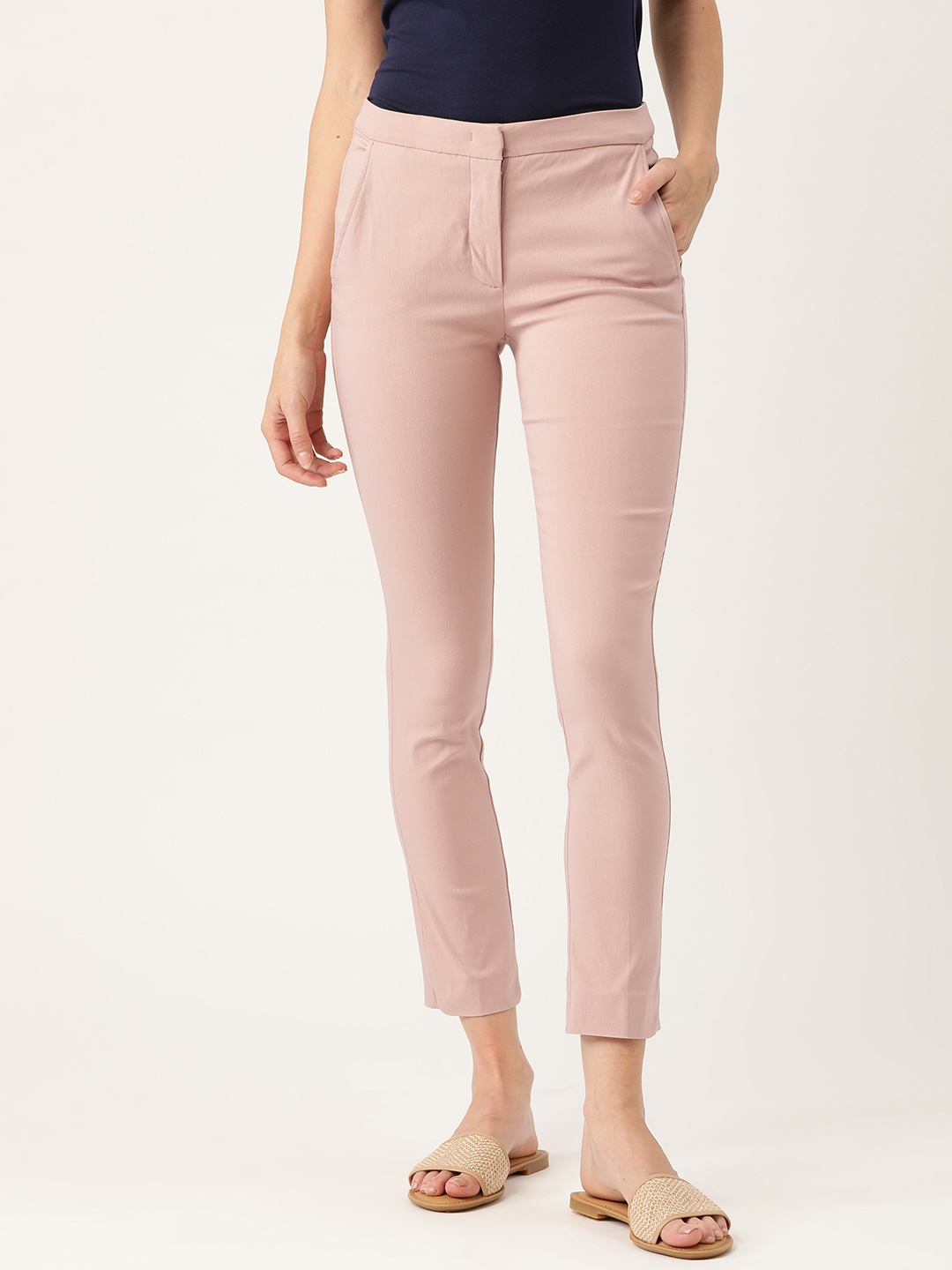 

MANGO Women Dusty Pink Cropped Trousers