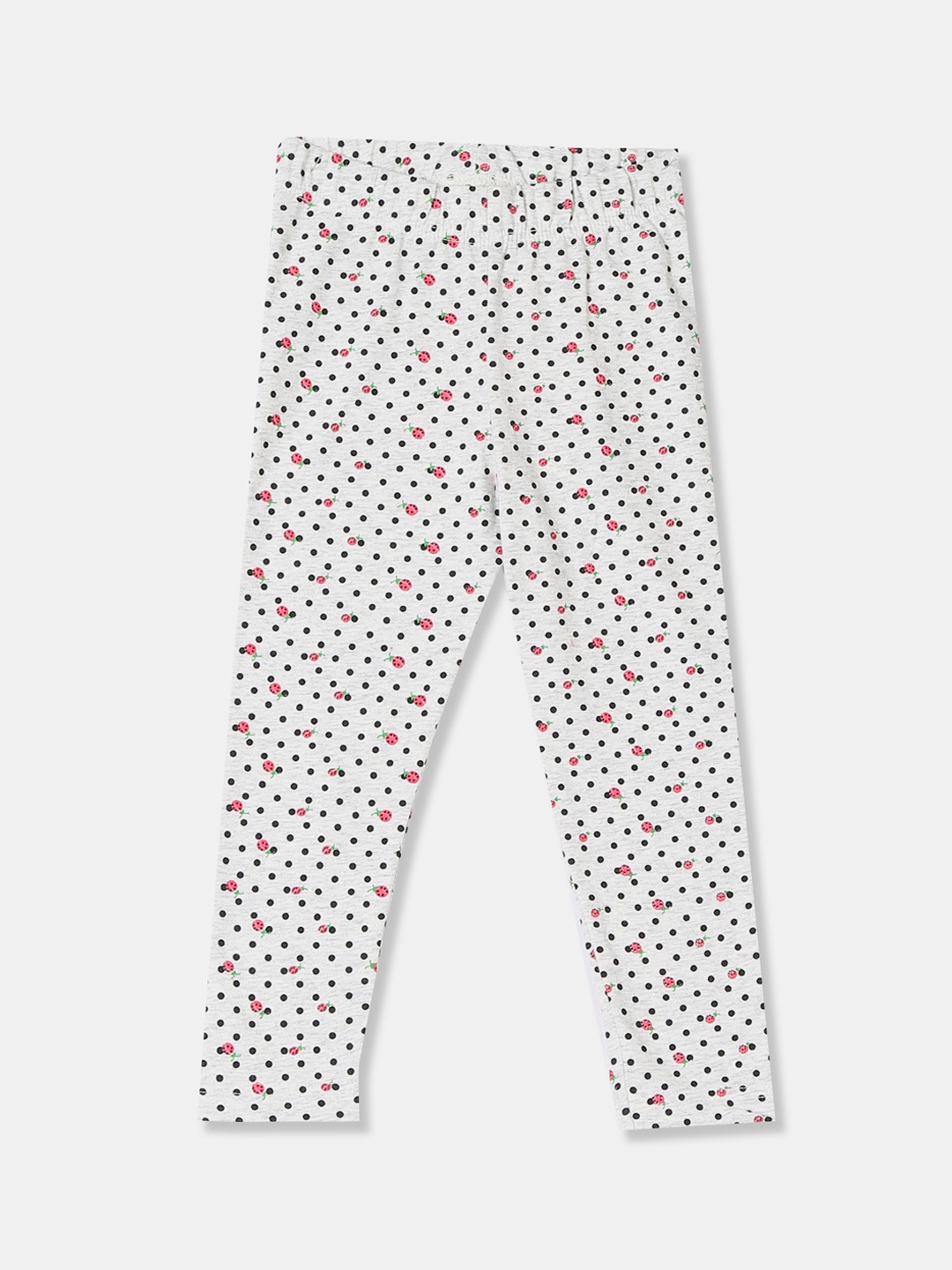 

Cherokee Girls Grey Melange & Black Polka Dot Printed Ankle Length Leggings