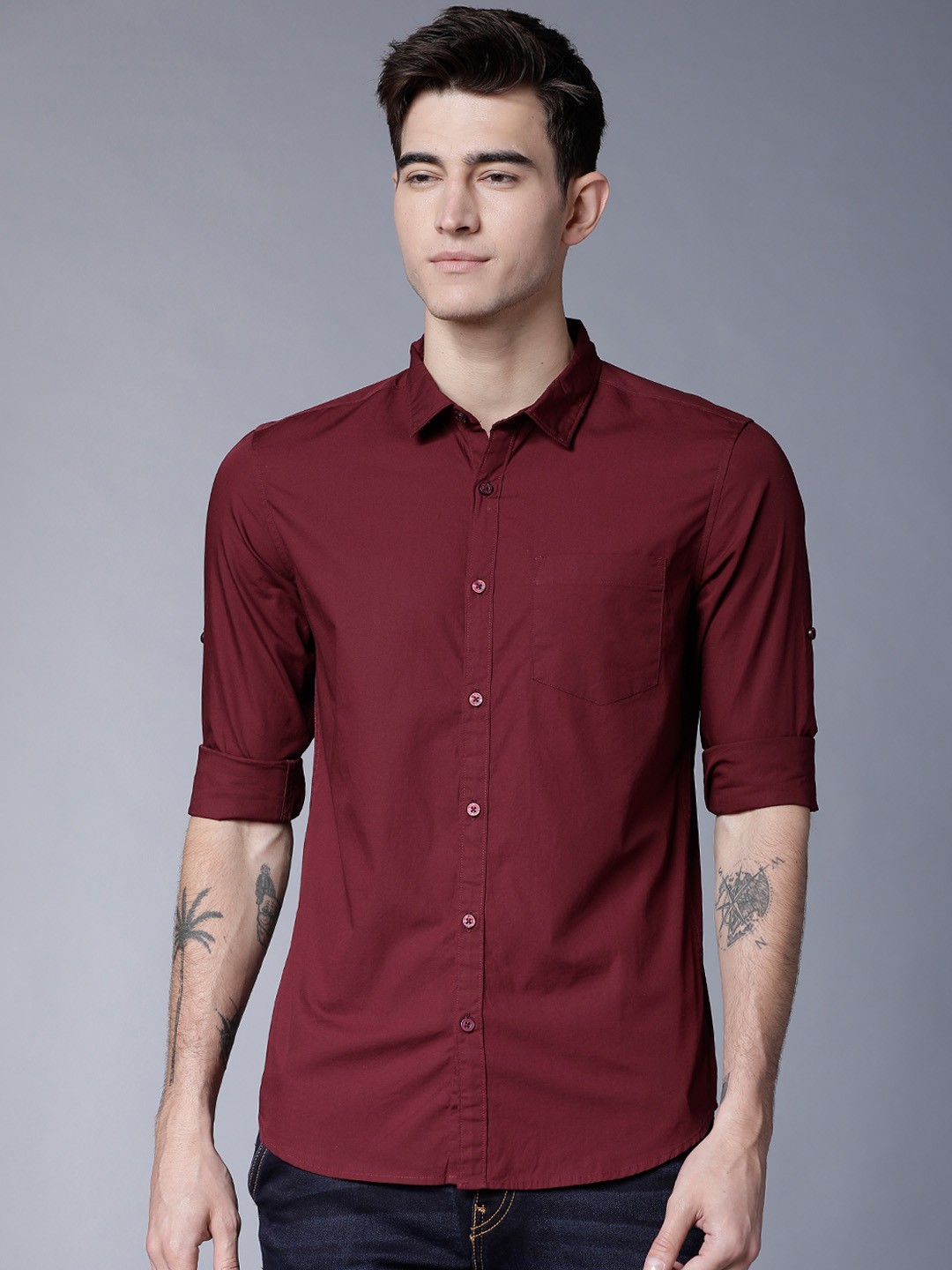 

HIGHLANDER Men Maroon Slim Fit Solid Casual Shirt