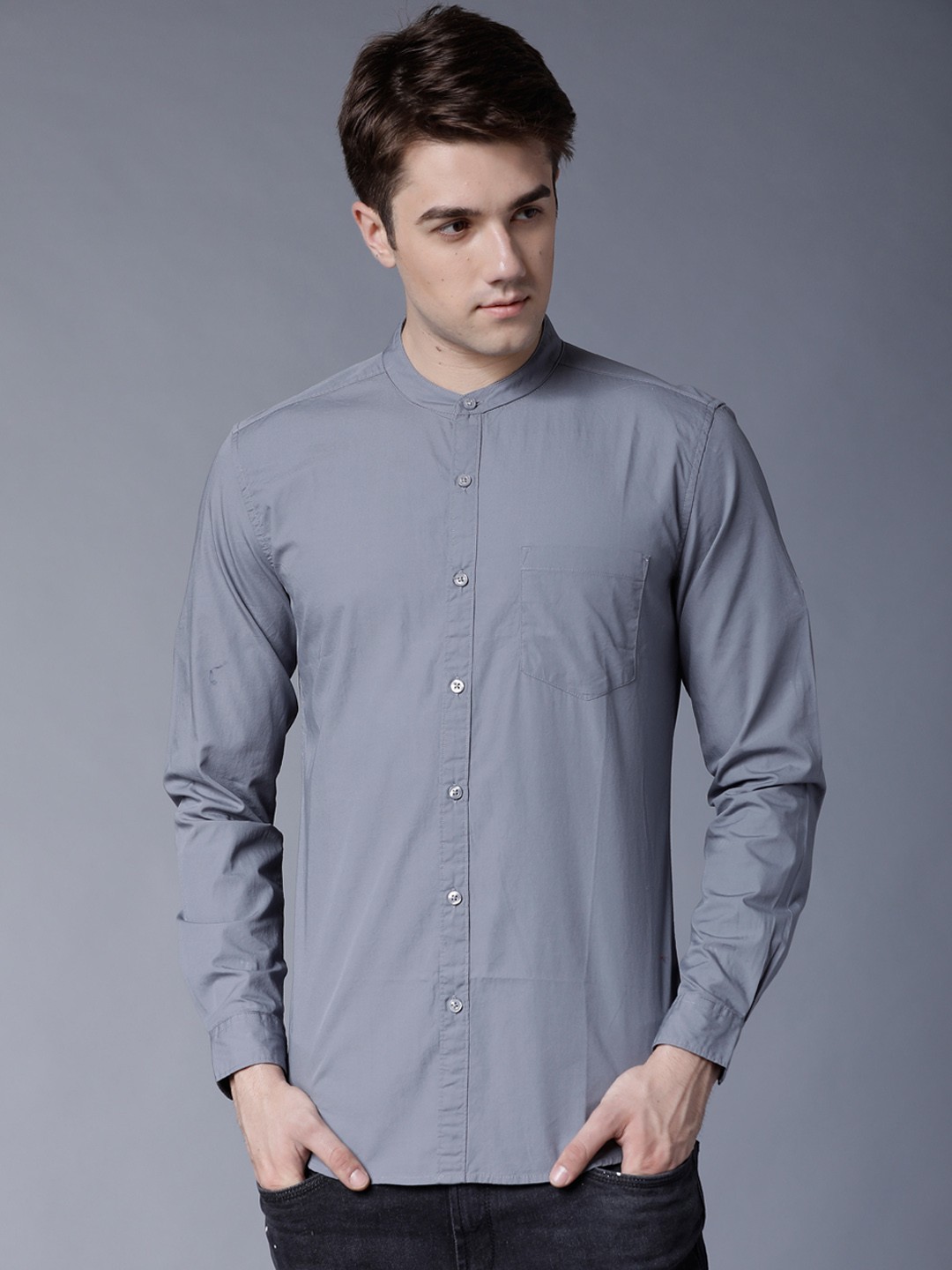 

HIGHLANDER Men Grey Slim Fit Yarn Dyed Casual Shirt
