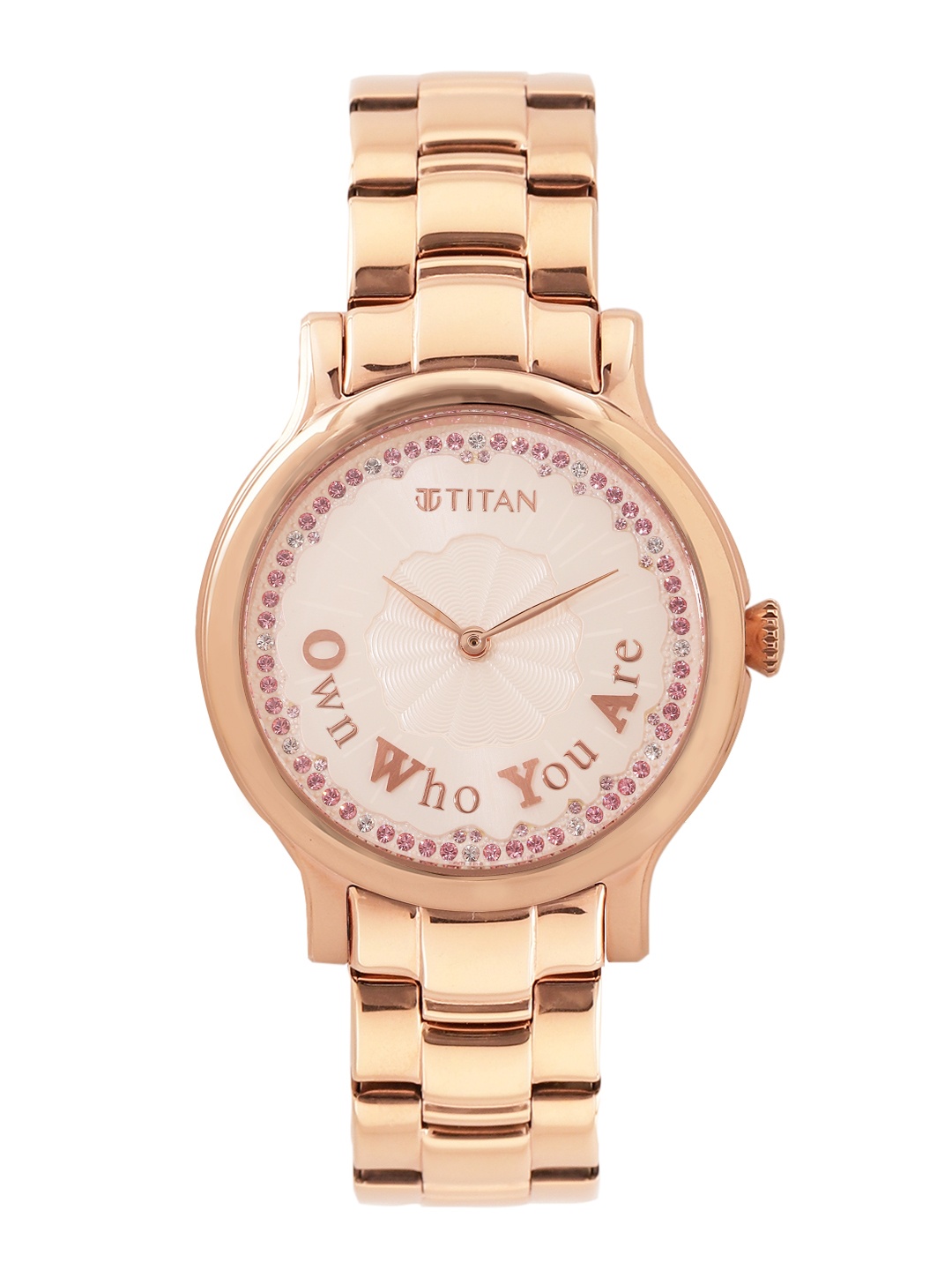 

Titan Women Embellished Dial & Bracelet Style Strap Analogue Watch NM95108WM01, Rose gold