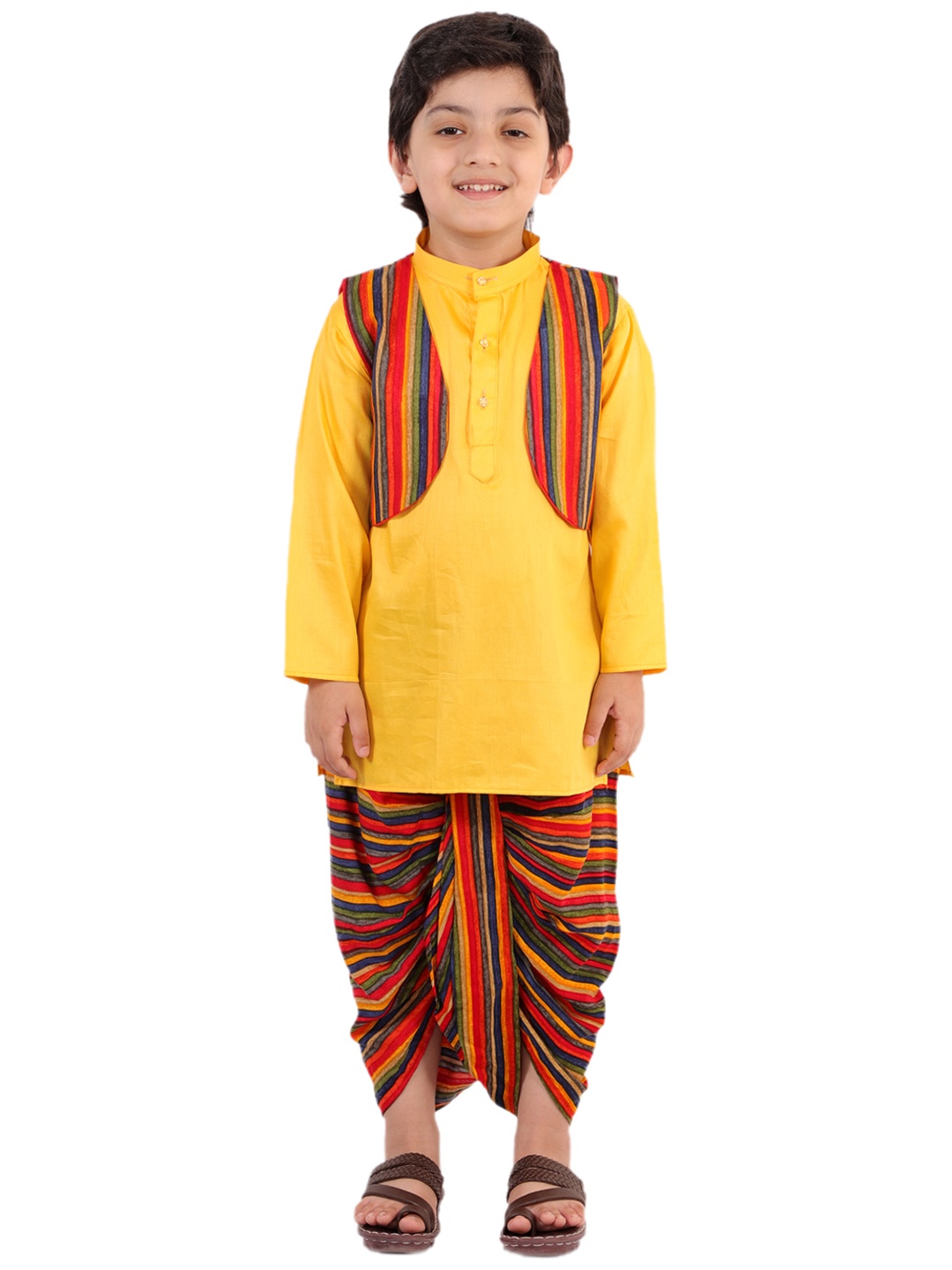 

Superminis Boys Yellow Striped Kurta with Dhoti Pants