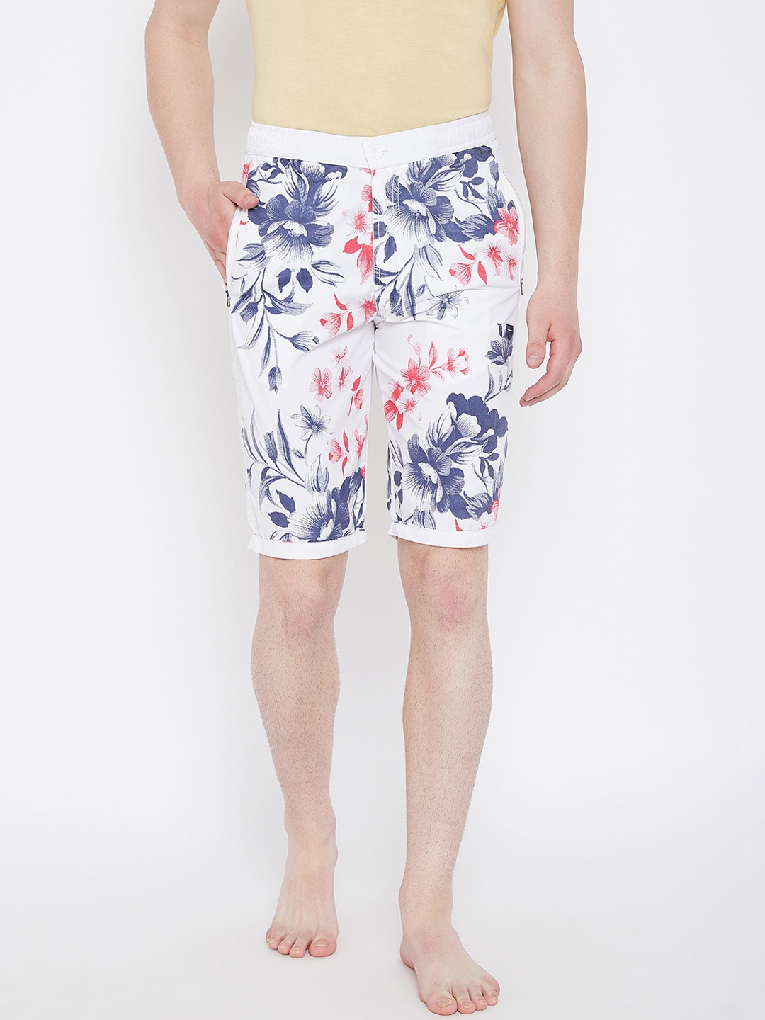 

Okane Men White & Navy Blue Printed Lounge Shorts