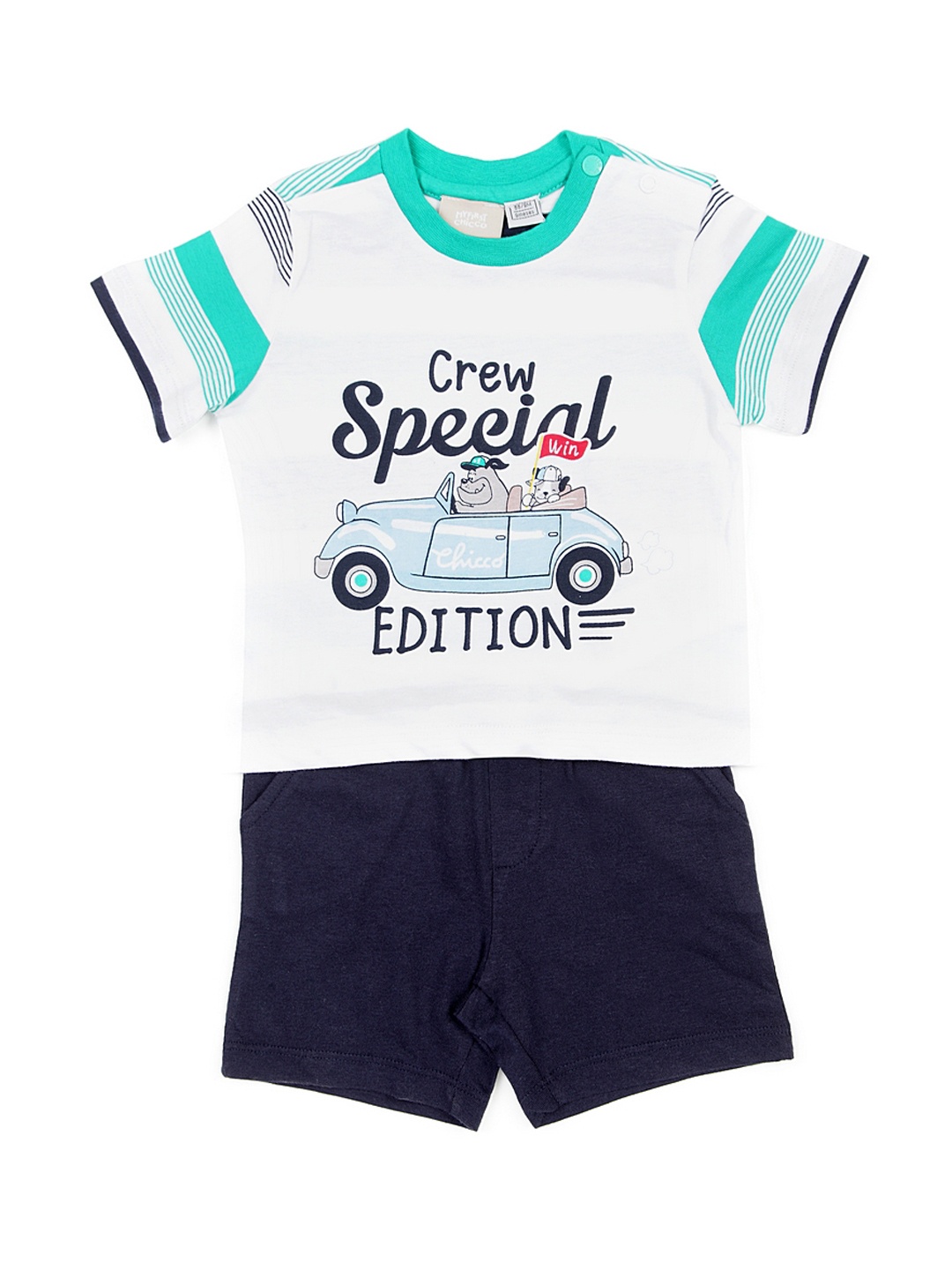 

Chicco Boys White & Green Printed T-shirt with Shorts