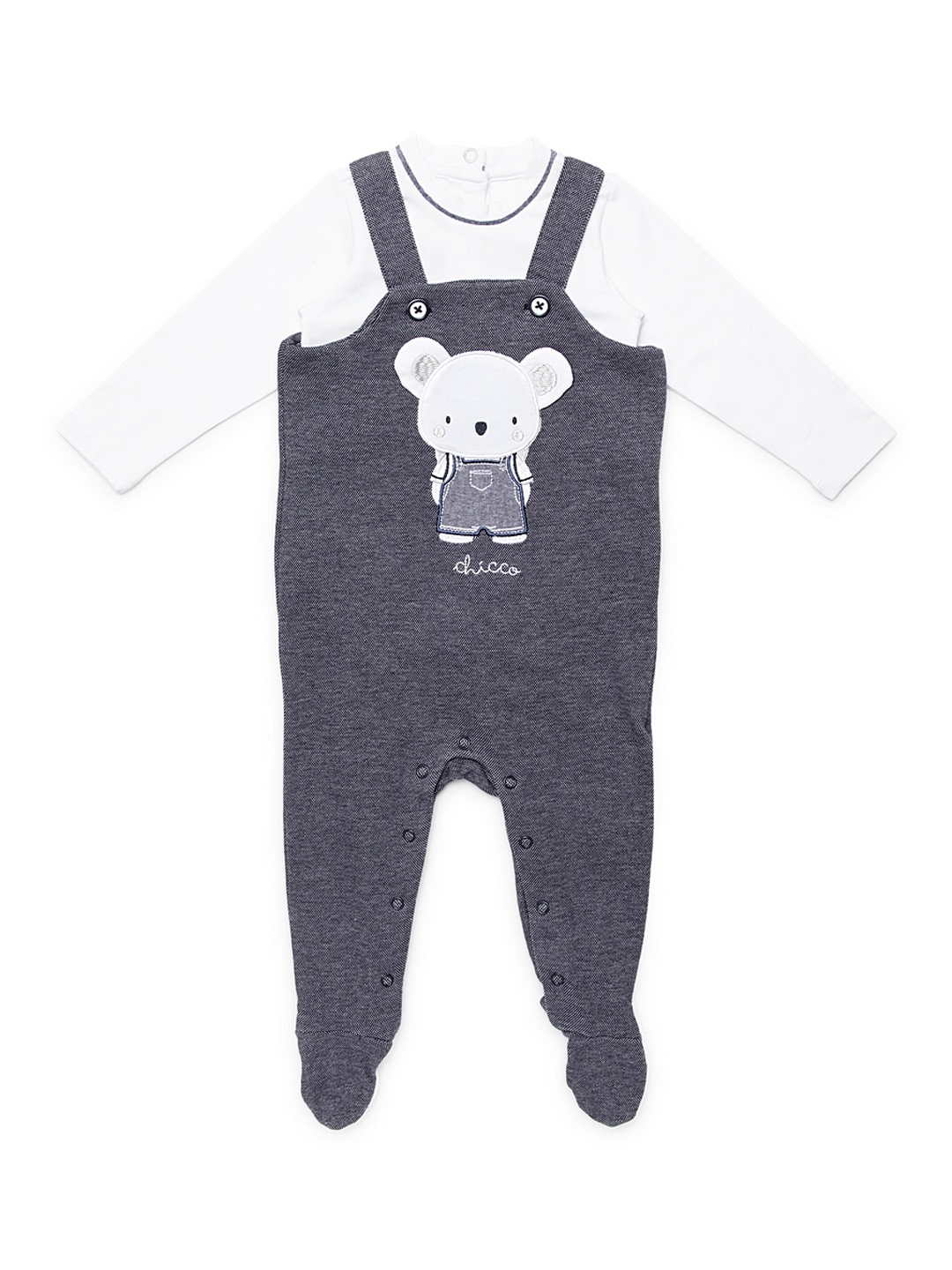 

Chicco Boys Grey & White Solid Bodysuit with Babysuit, Navy blue