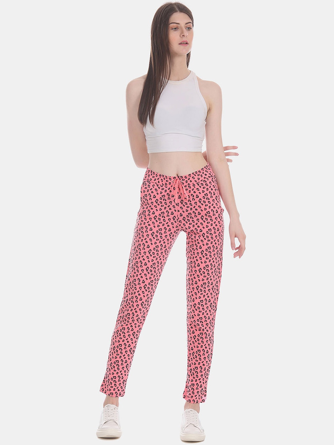 

Sugr Women Pink & Black Leopard Skin Print Track Pants