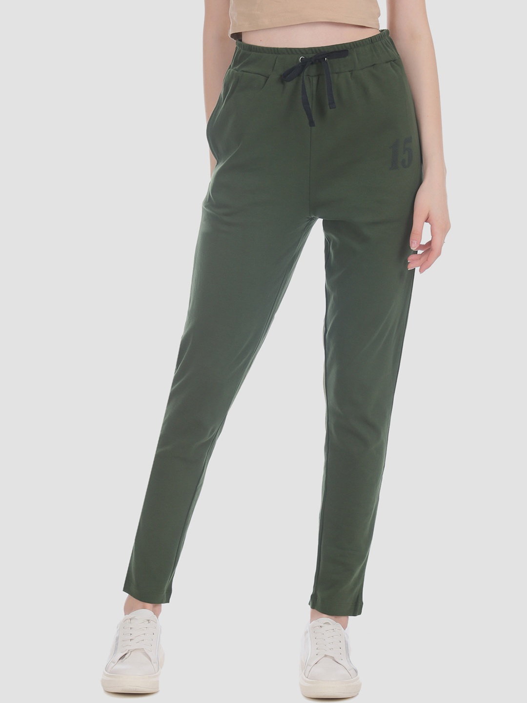 

Sugr Women Green Solid Straight-Fit Track Pants