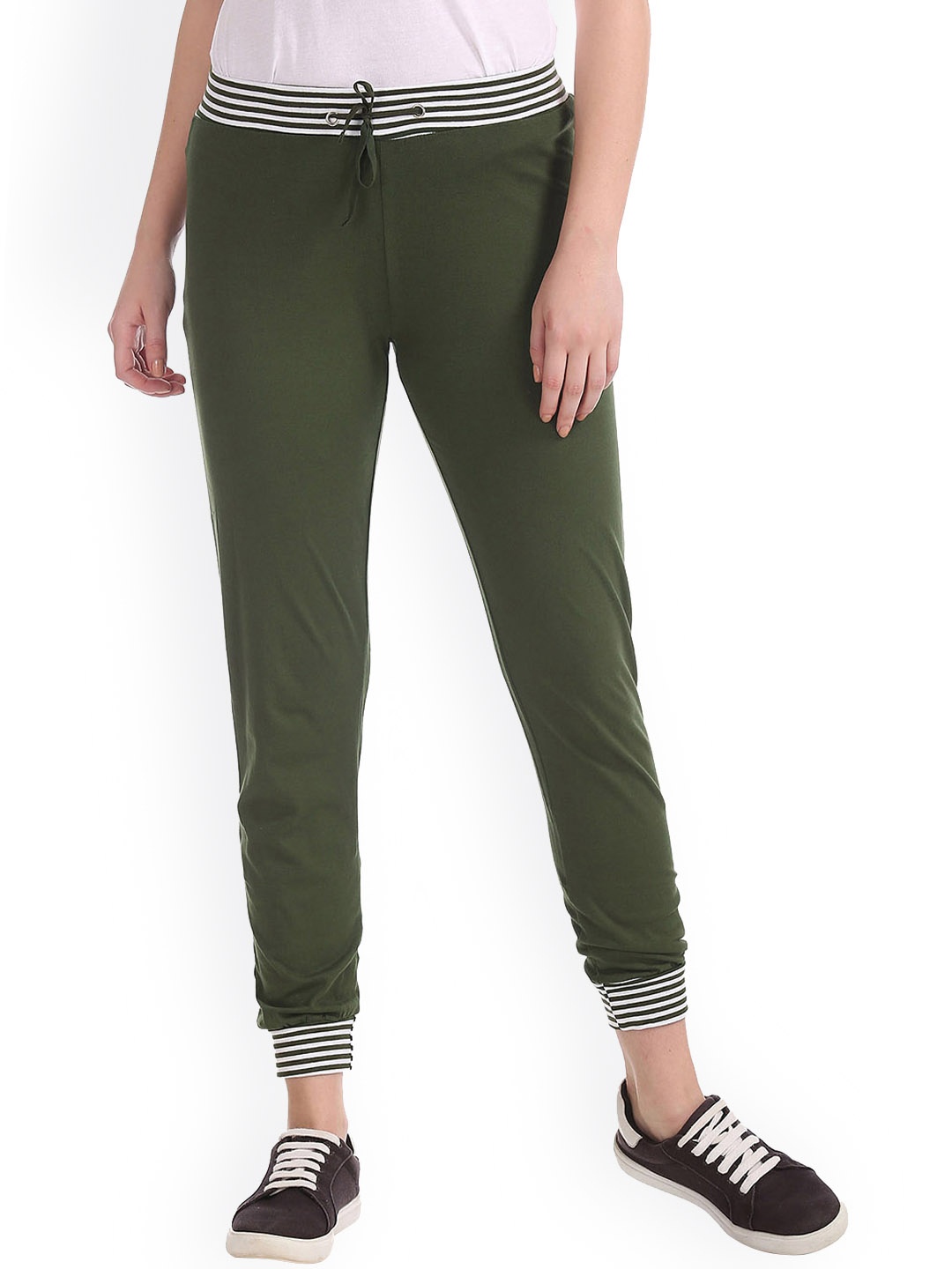 

Sugr Women Green Striped Trim Knit Joggers