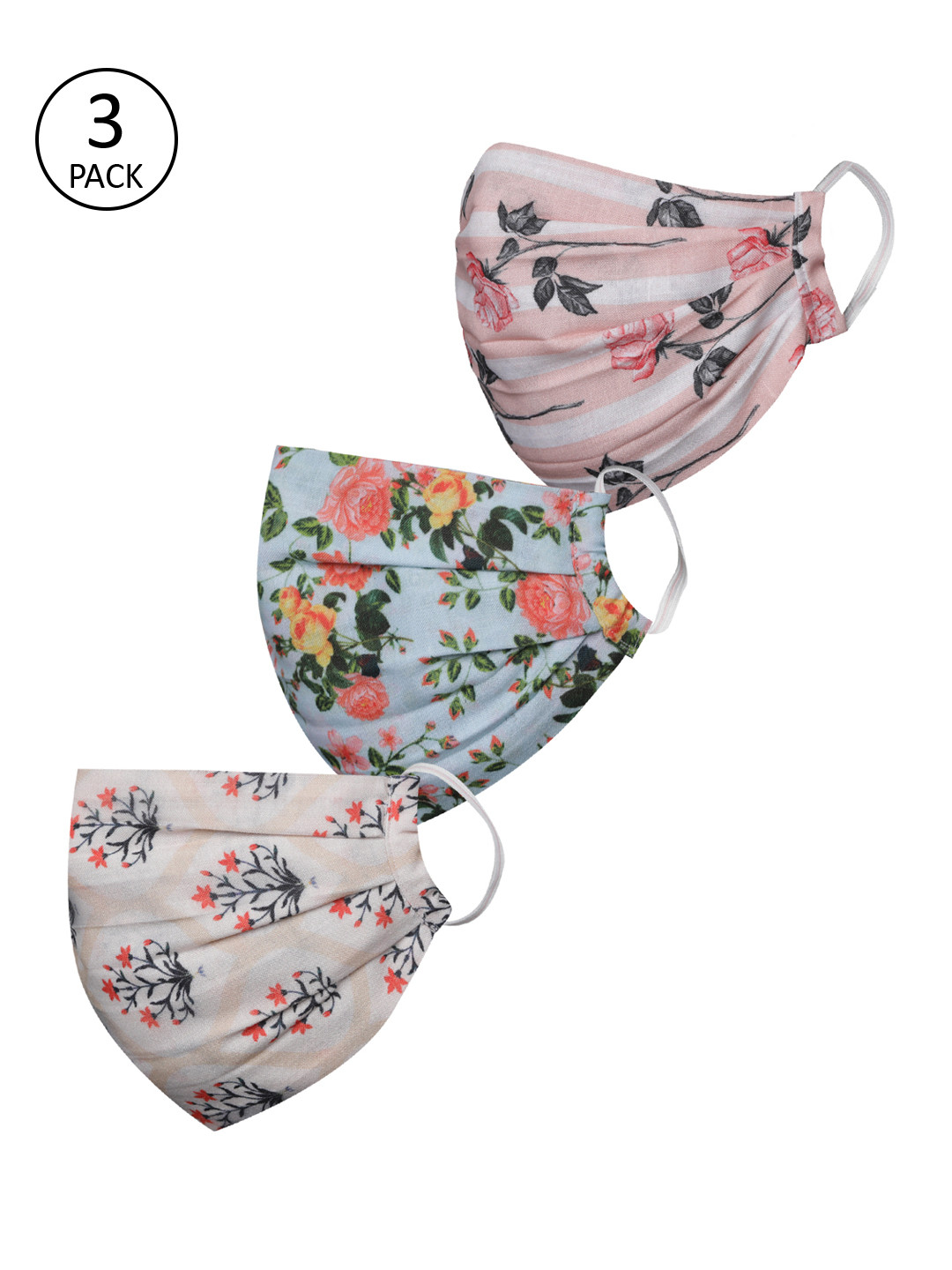 

JBN Creation Kids 3 Pcs 2 -Ply Reusable Anti-Pollution Protective Printed Cotton Masks, Pink