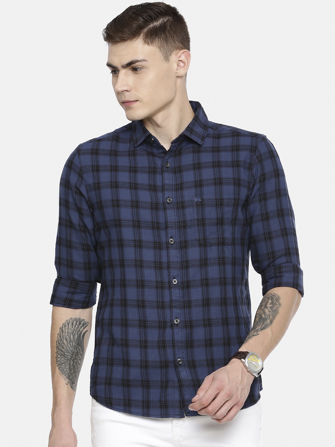 

Chennis Men Blue & Black Slim Fit Checked Casual Shirt