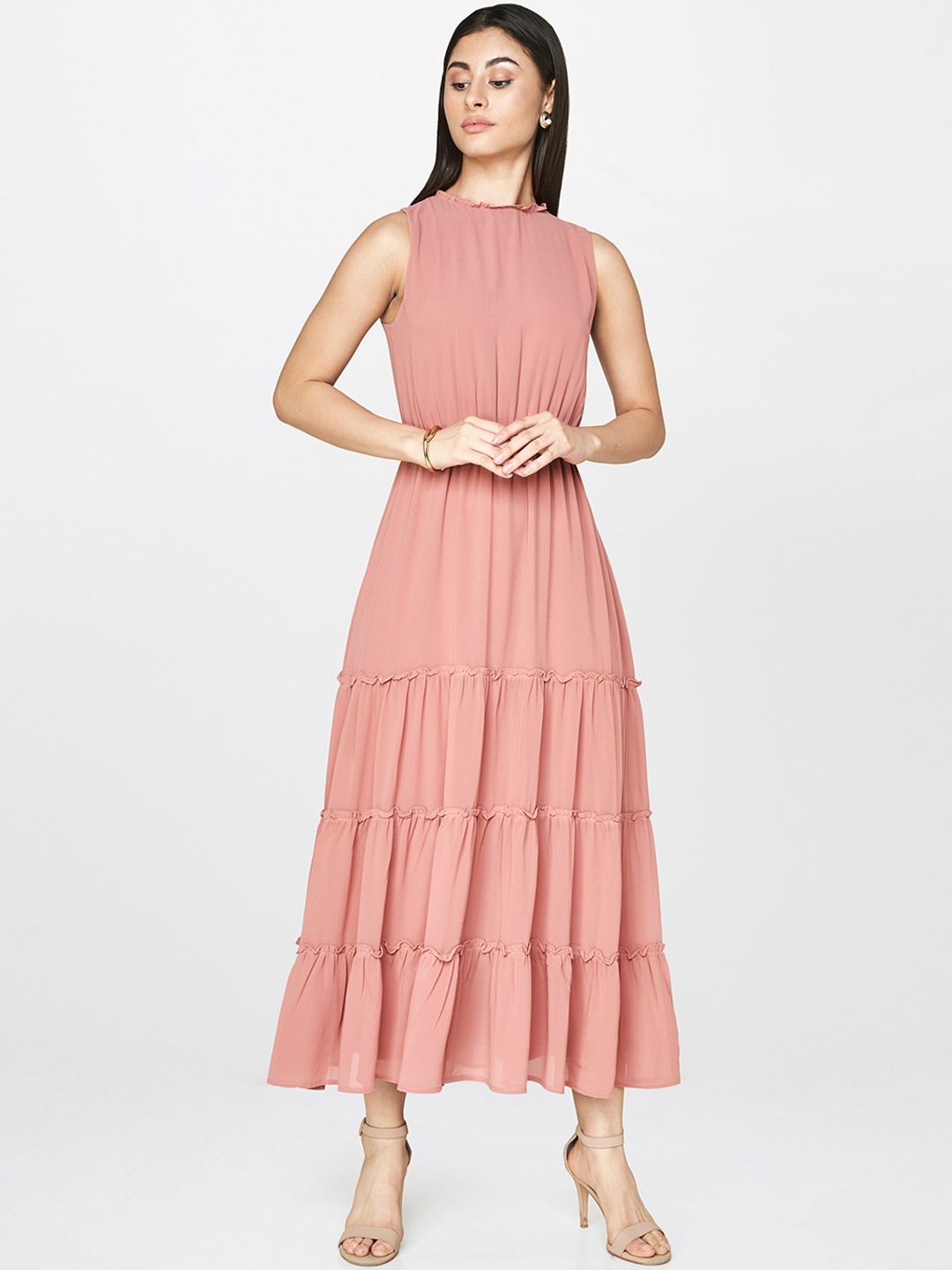 

AND Women Pink Solid Fit and Flare Dress