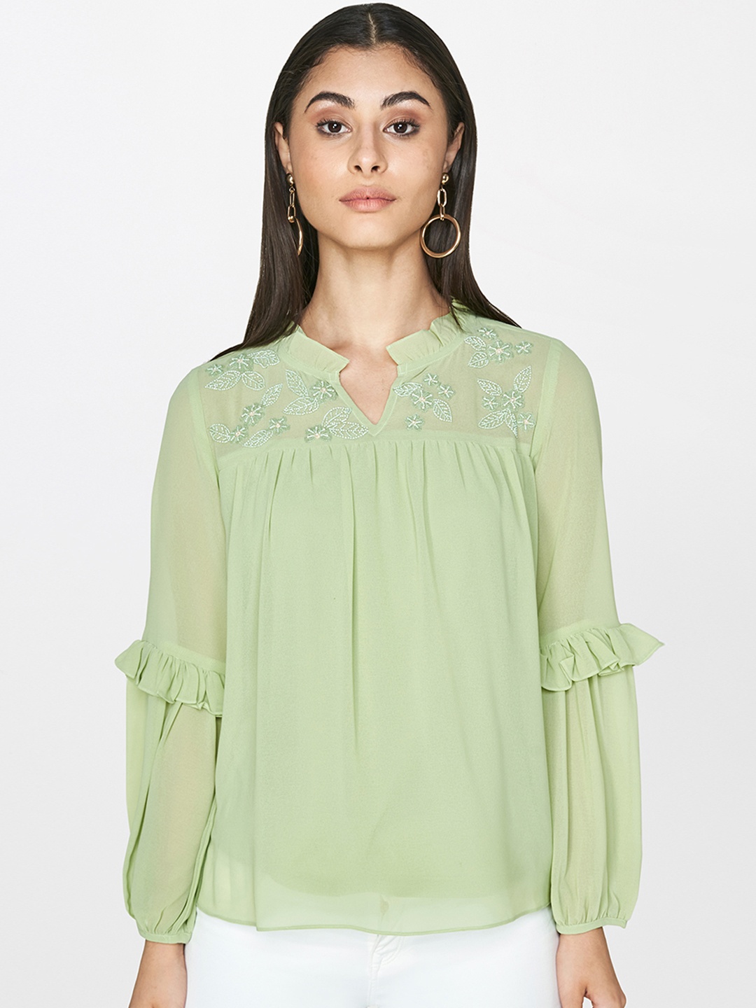

AND Women Green Printed A-Line Top