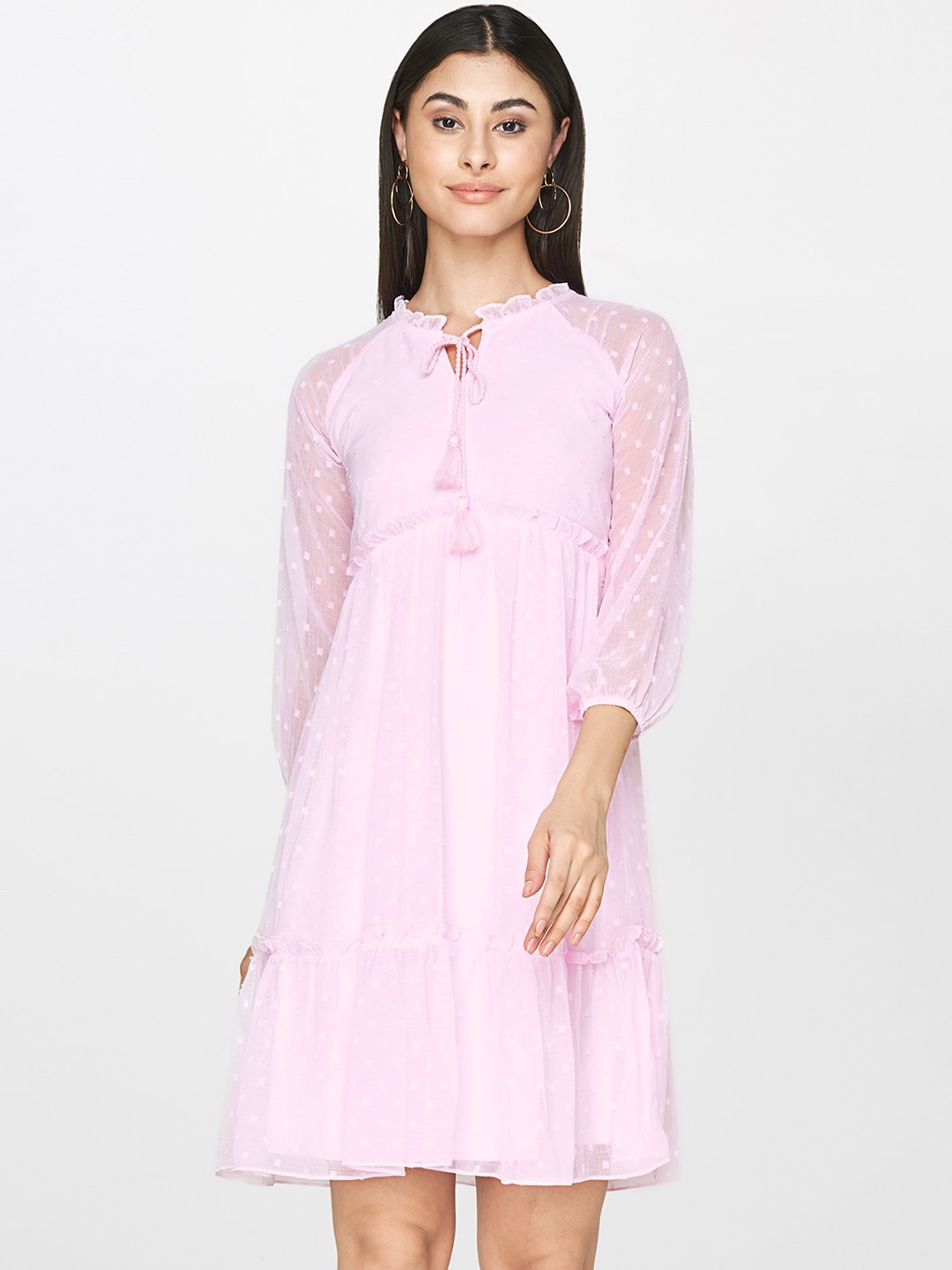 

AND Women Pink Self Design Fit and Flare Dress