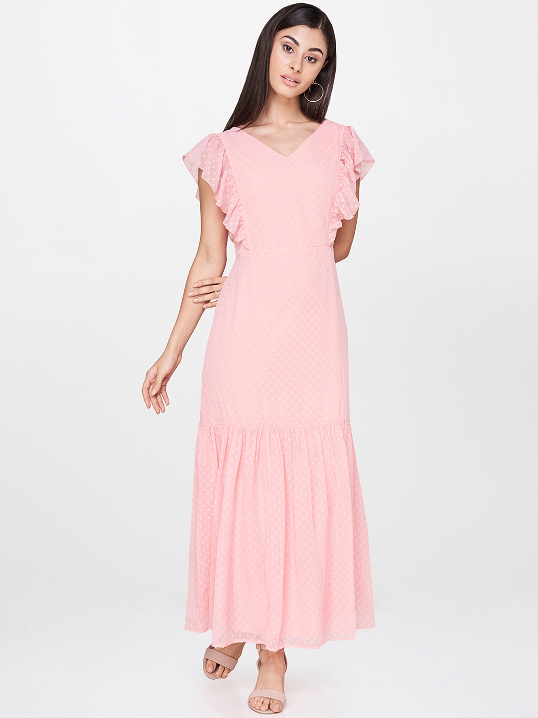 

AND Women Pink Self Design Maxi Dress