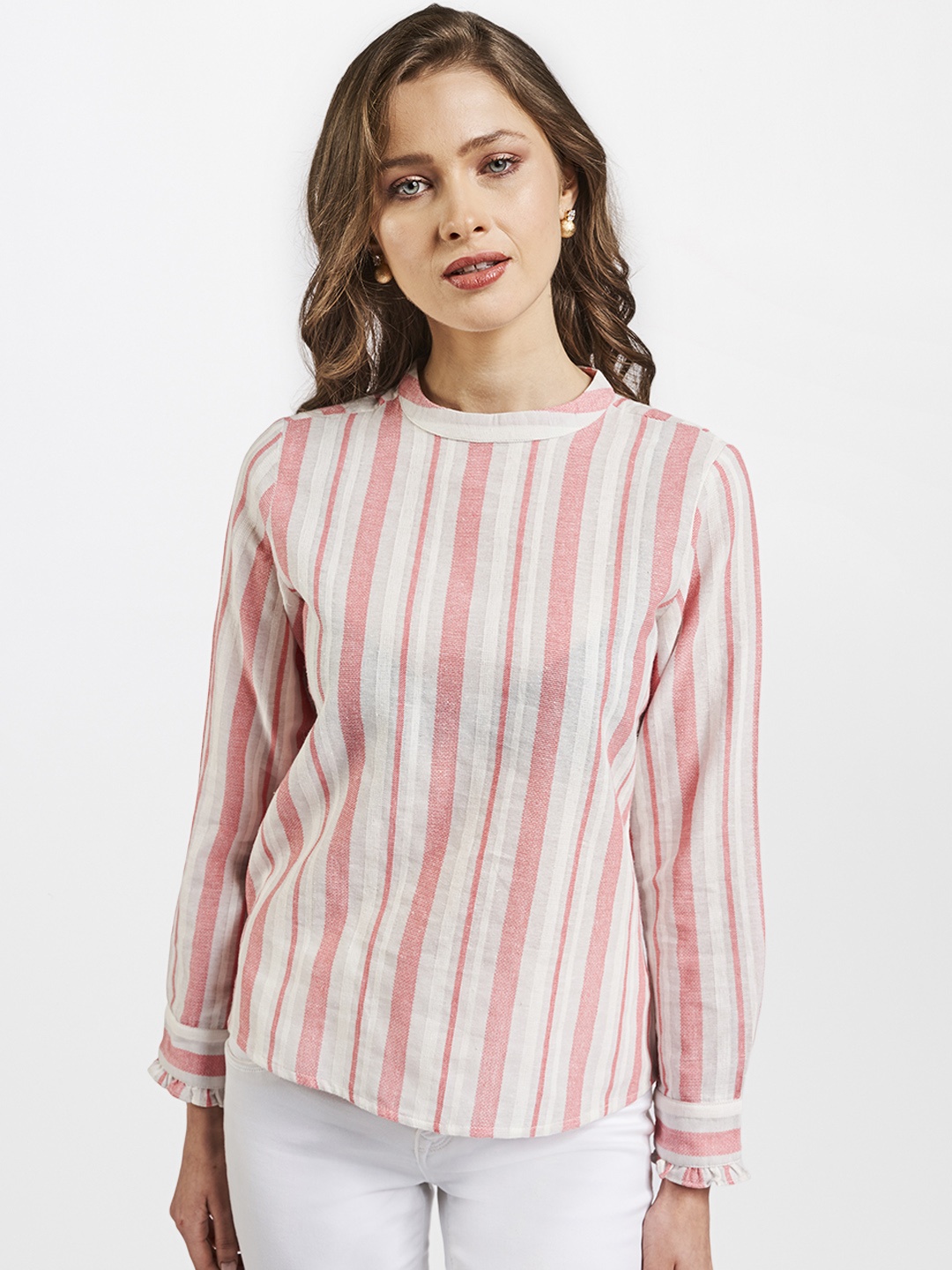 

AND Pink & Off-White Vertical Striped Top