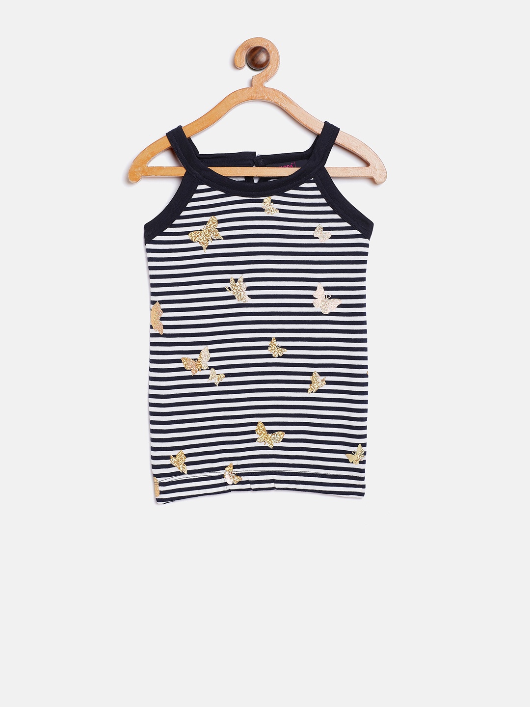 

Nins Moda Girls Navy Blue & White Striped Tank Top