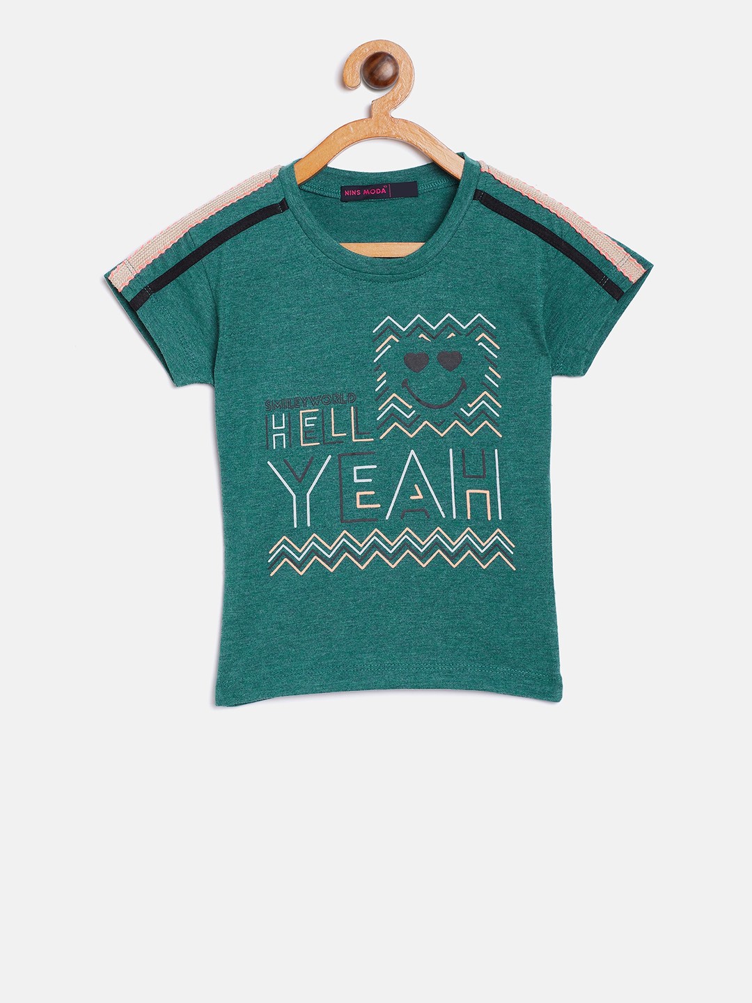 

Nins Moda Girls Green Printed Regular Kniited Top