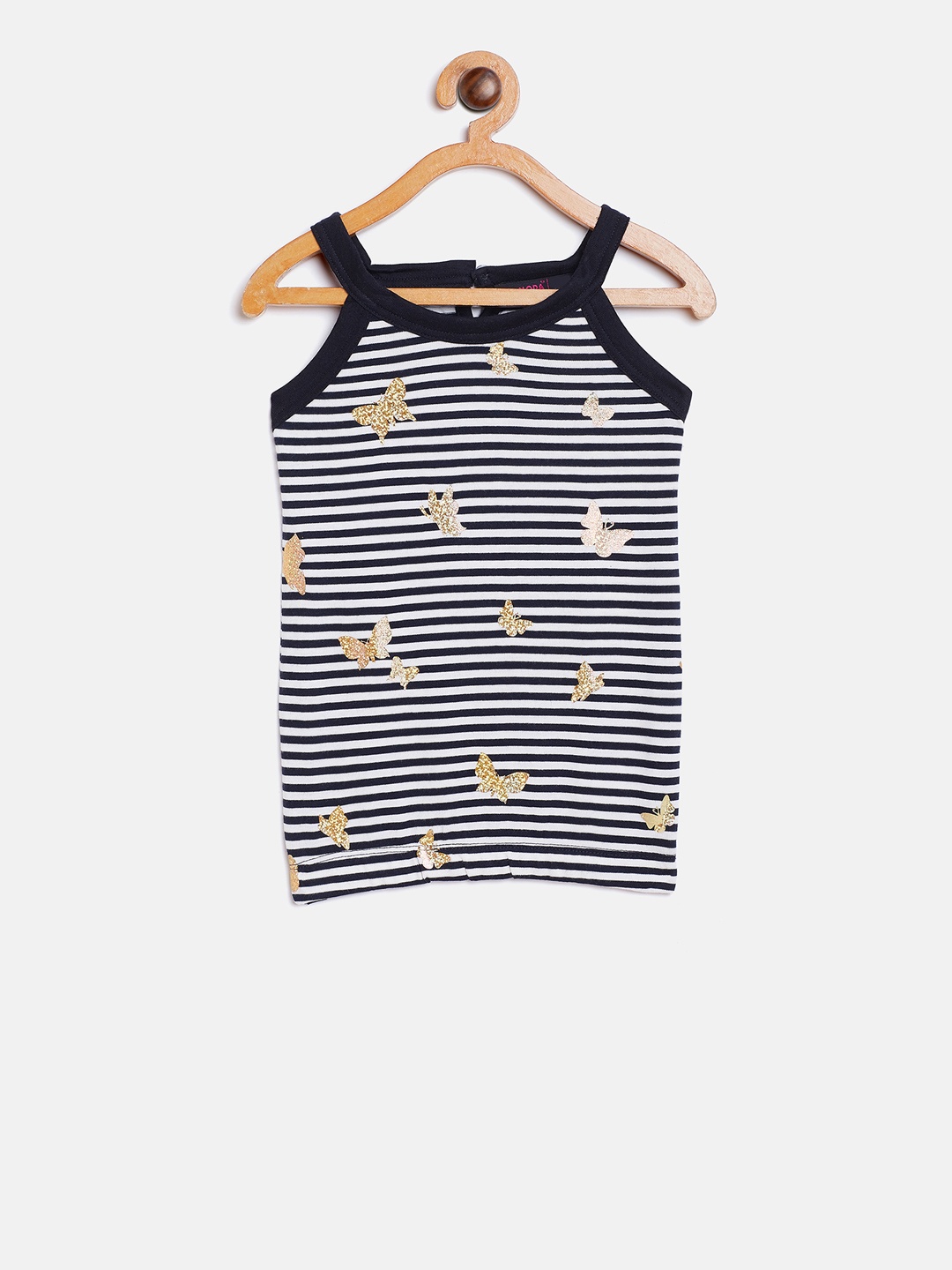 

Nins Moda Girls Navy Blue & White Striped Tank Top