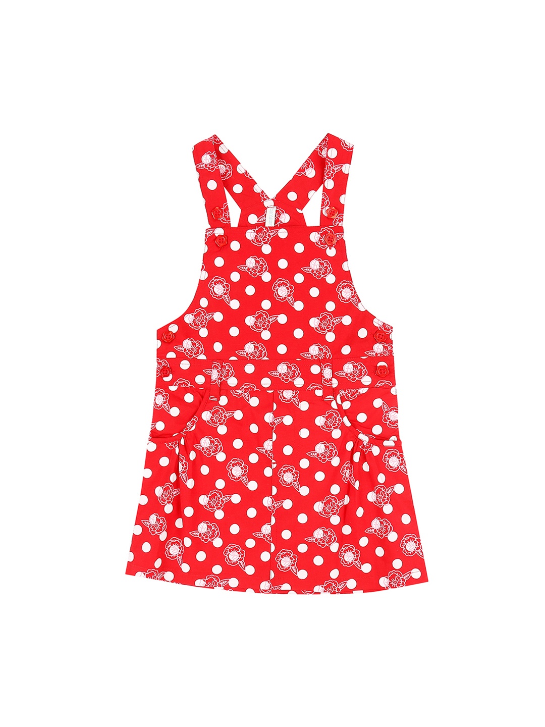 

Pantaloons Junior Girls Red & White Polka Dot Printed Pinafore Dress