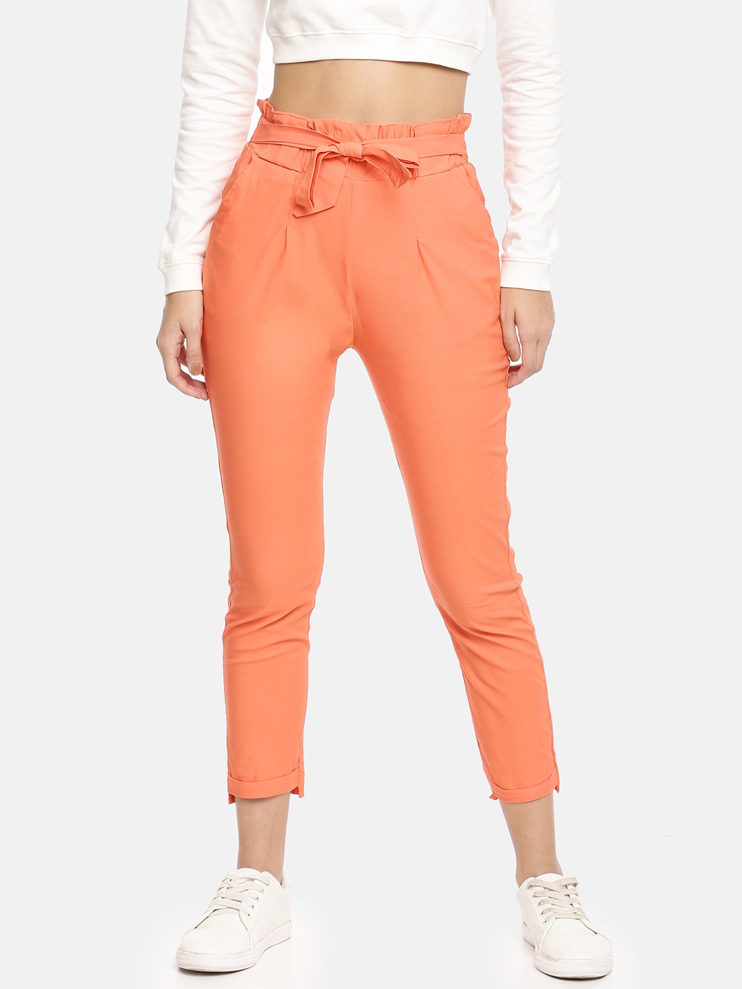 

GOLDSTROMS Women Orange Slim Fit Solid Cropped Peg Trousers