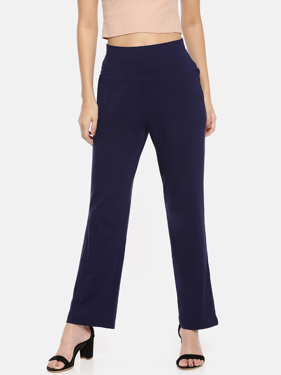 

GOLDSTROMS Women Navy Blue Slim Fit Solid Trousers