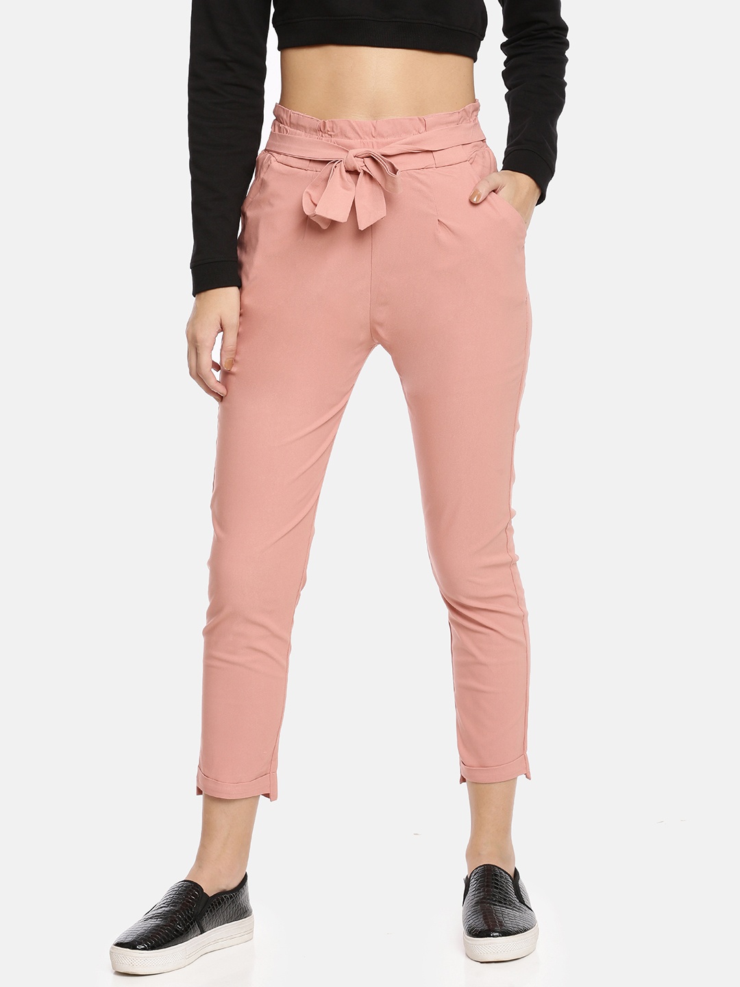 

GOLDSTROMS Women Peach-Coloured Slim Fit Solid Cropped Peg Trousers