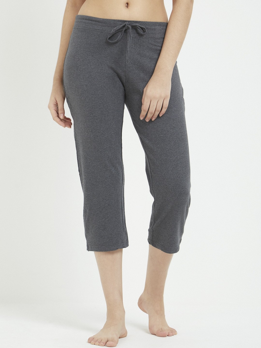 

Fruit of the loom Women Charcoal Grey Solid Slim Fit Capris