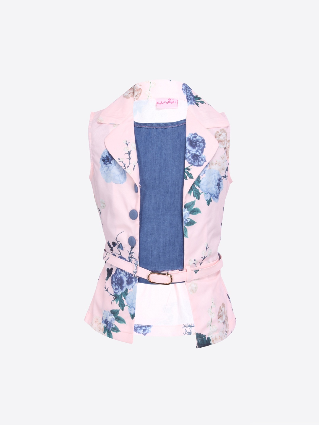 

CUTECUMBER Girls Rose Pink & Blue Floral Print Shirt Style Top