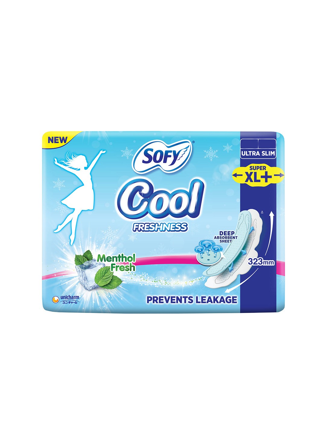 

SOFY Cool Freshness Super XL+ Menthol Fresh Ultra Slim Sanitary Napkins - 30 Pads, Blue