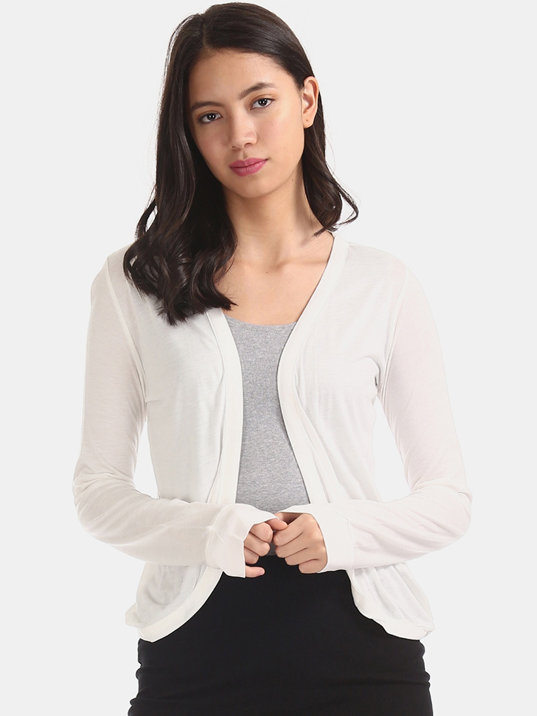 

Sugr Women White Solid Open Front Shrug