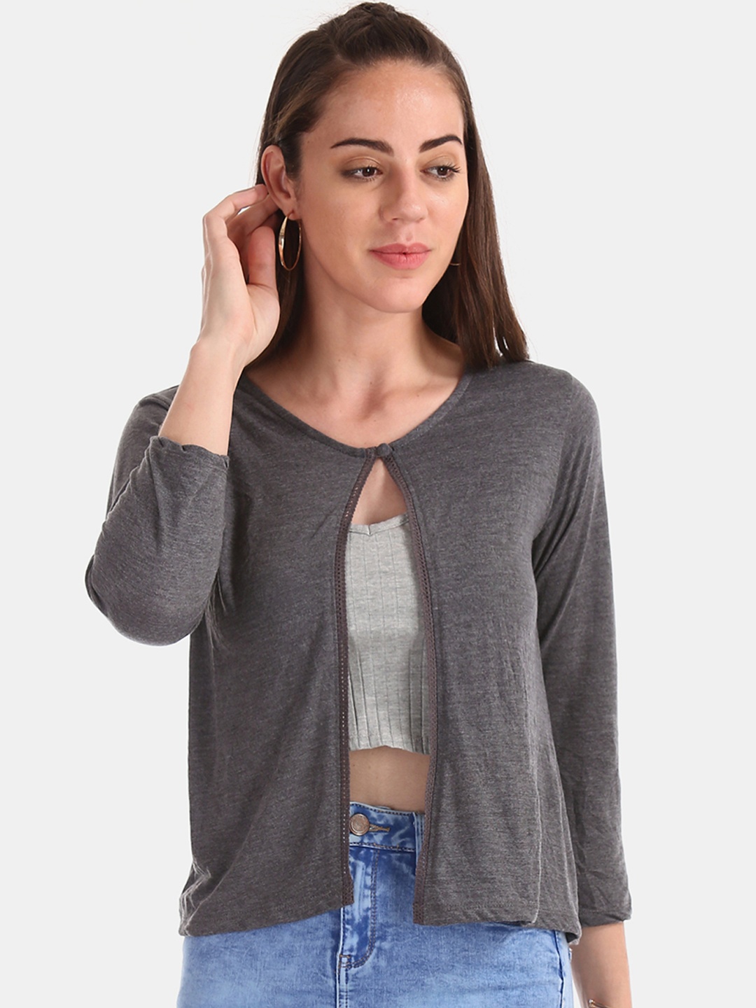 

Sugr Women Grey Solid Open Front Shrug
